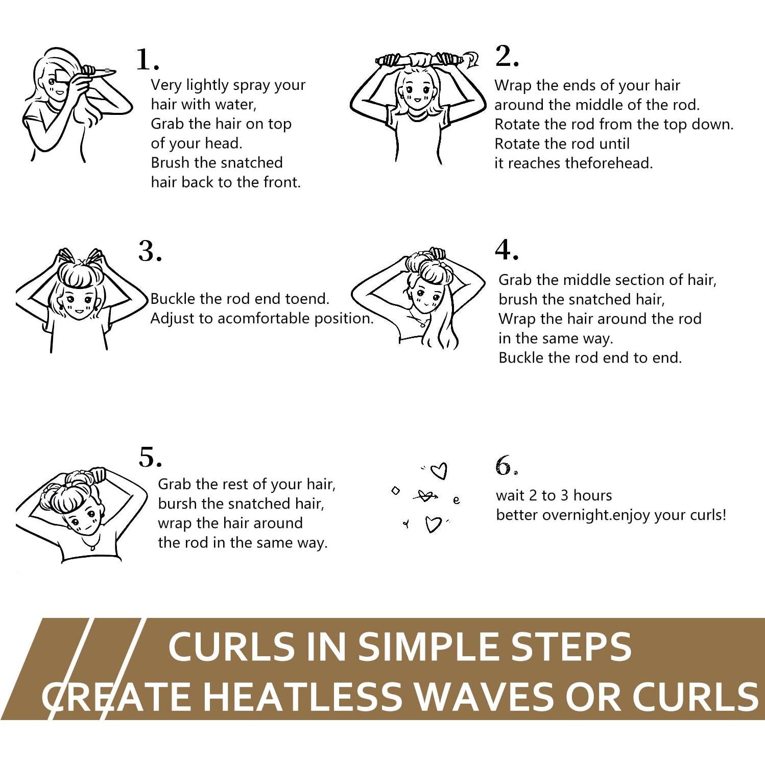 Rizador de Cabello Sin Calor KUREYON, Set 16 Piezas, Satén