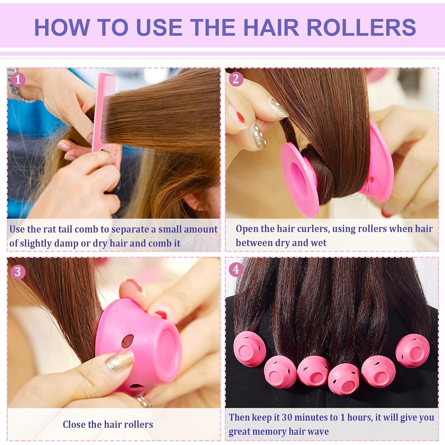 Juego de Rulos de Silicona JULBEAR - 60 Piezas Rosa