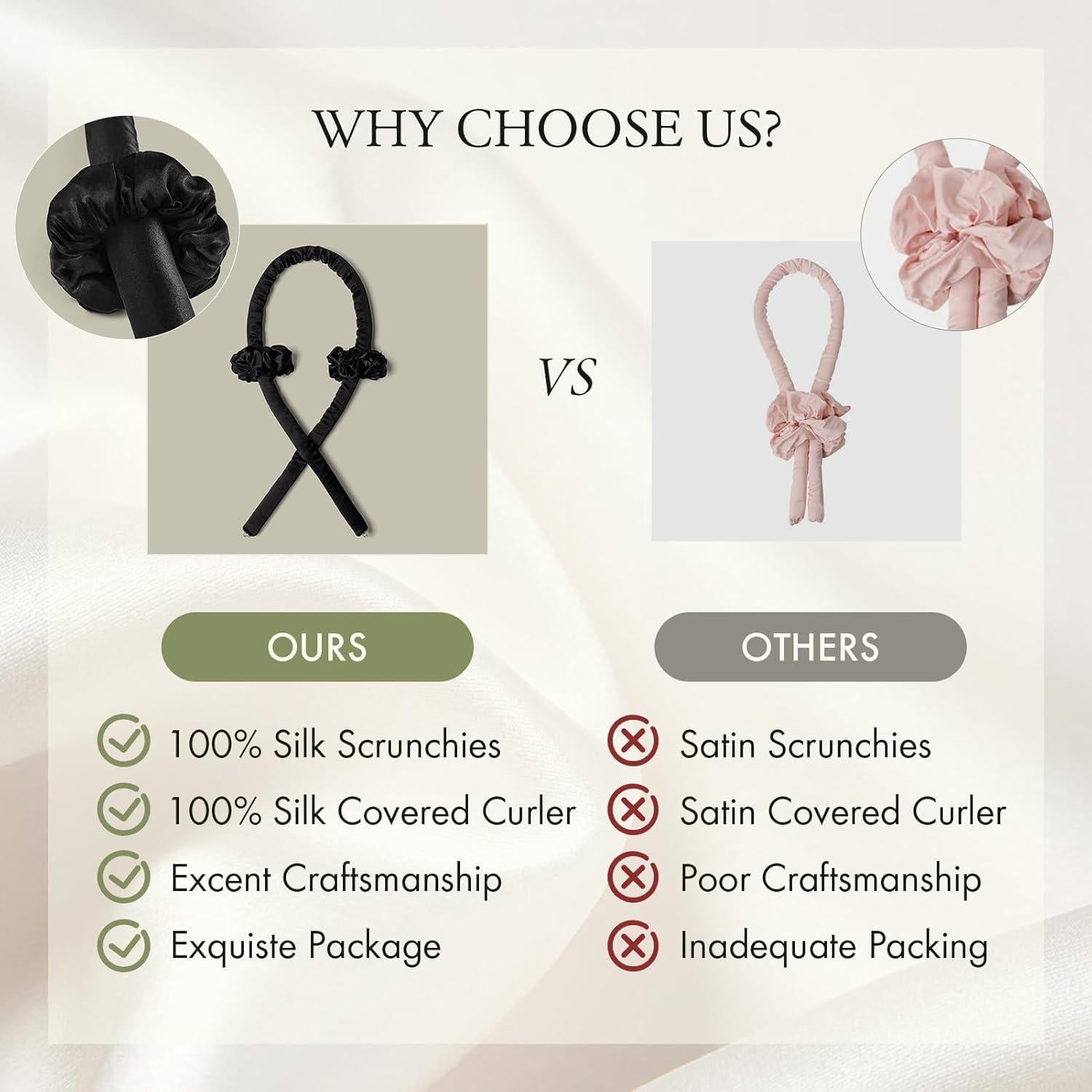 Juego de Rizado Sin Calor LILYSILK 100% Seda Morera Negro