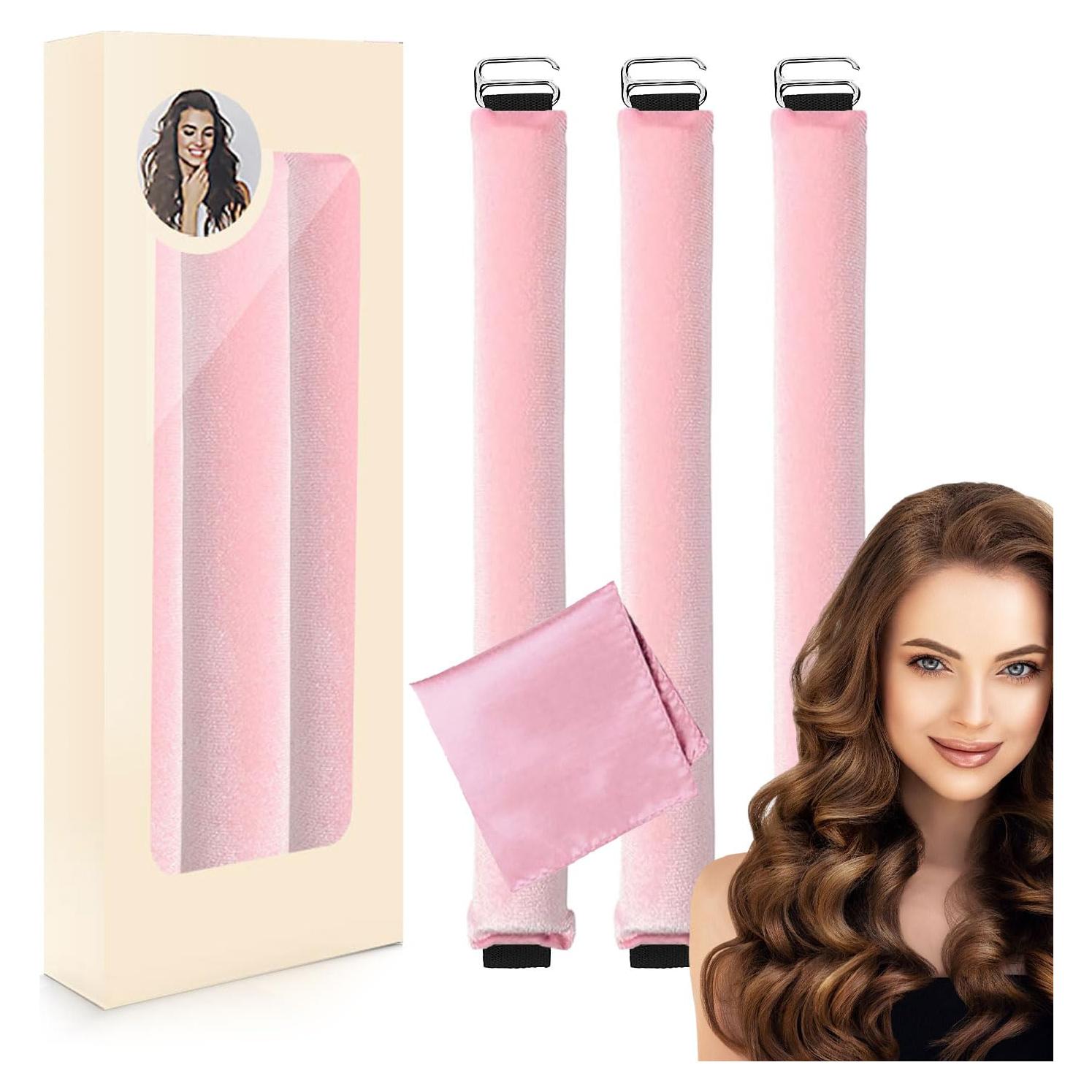 Juego de Rulos Sin Calor Deacocal Rosa 3 Pcs para Dormir