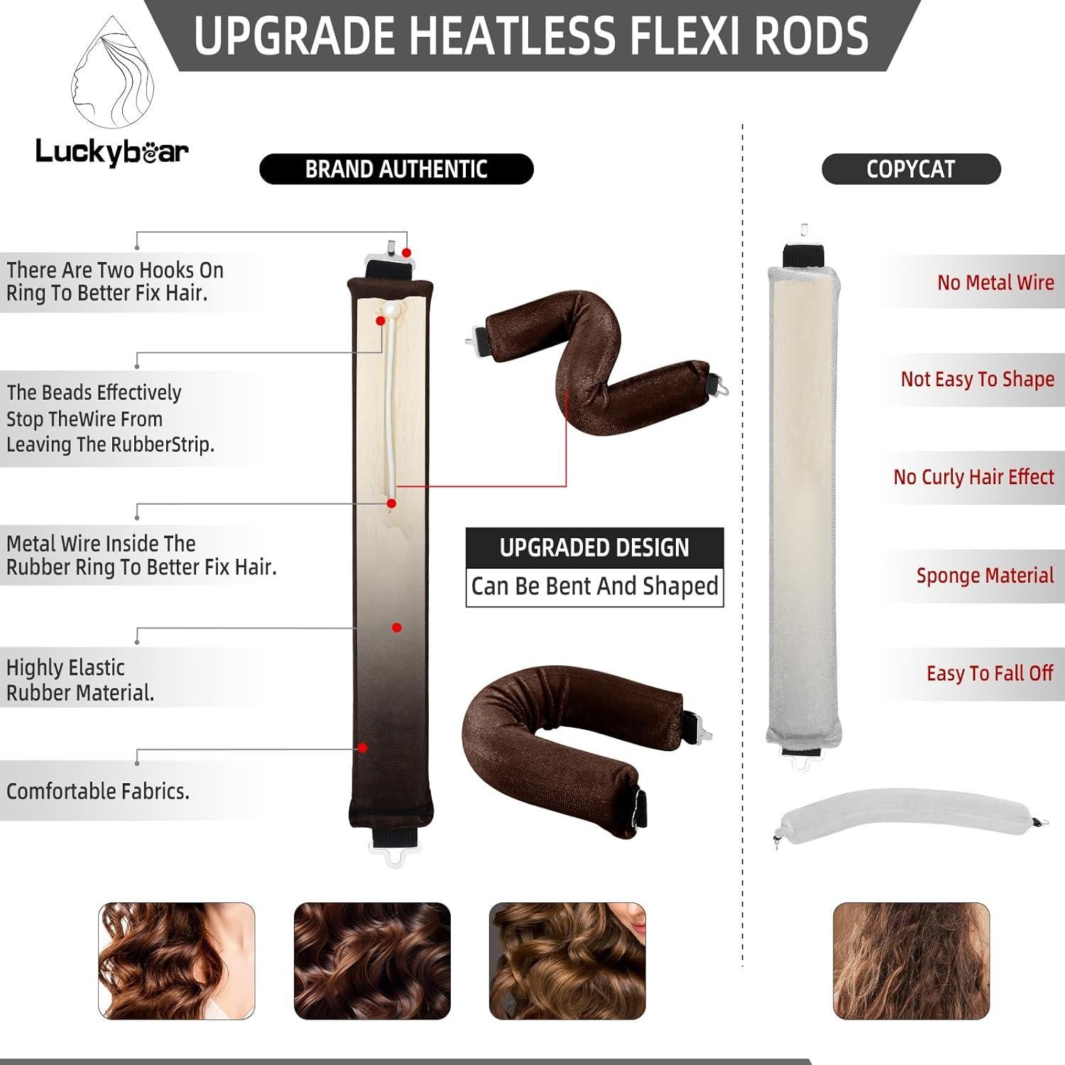 Rulos Sin Calor Jumbo Luckybear para Dormir 4pcs Terciopelo