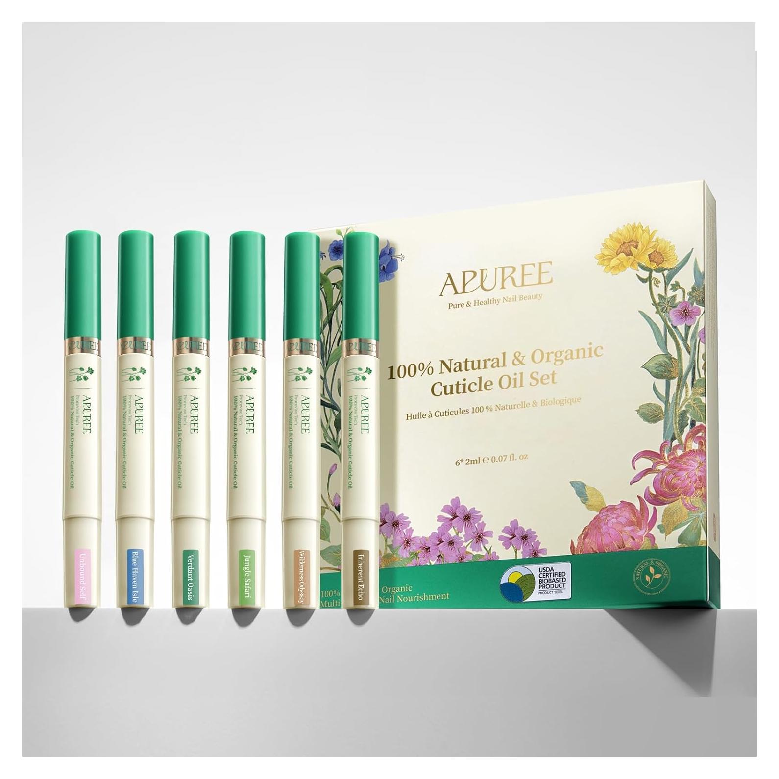 Set de Aceite para Cutículas Orgánico Apuree - 6 Piezas Hidratantes