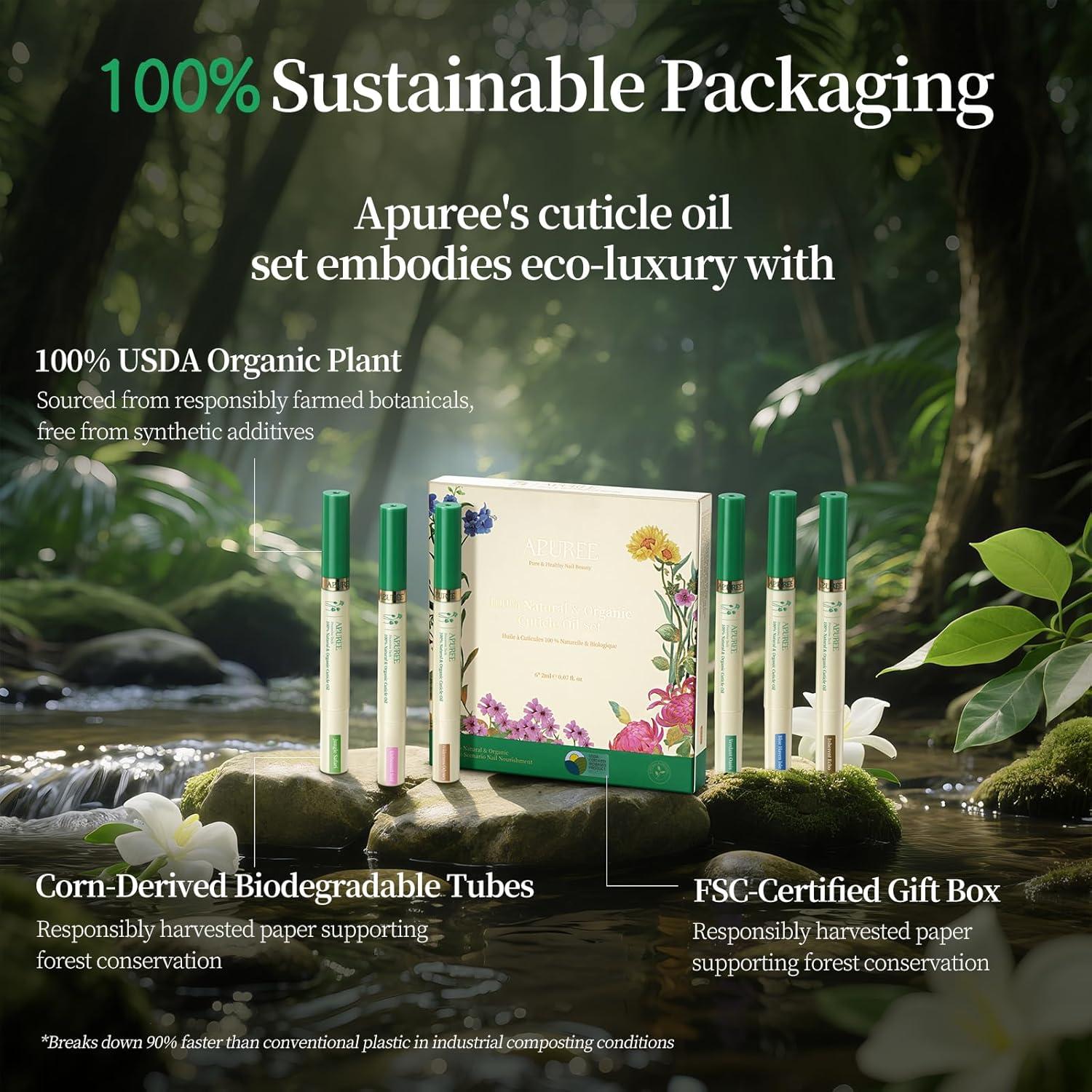 Set de Aceite para Cutículas Orgánico Apuree - 6 Piezas Hidratantes