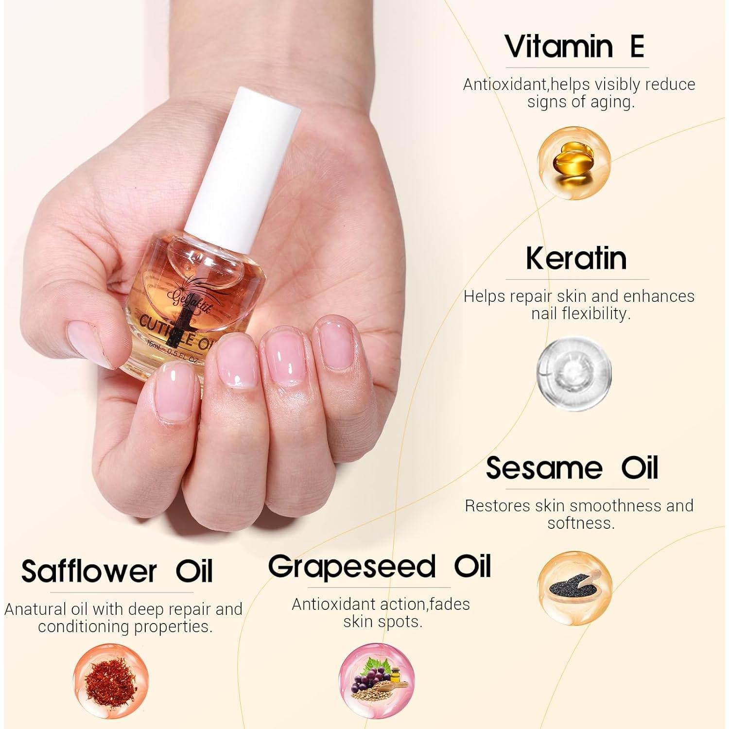 Cuticle Oil, 15ml Cuticle Oil for Nails on Brush with Vitamin E & Rose Oil, Nourishing, Strengthening, Moisturizing, Repairs Dry Cuticles & Damaged Nails, Fast Absorbing Nail Treatment