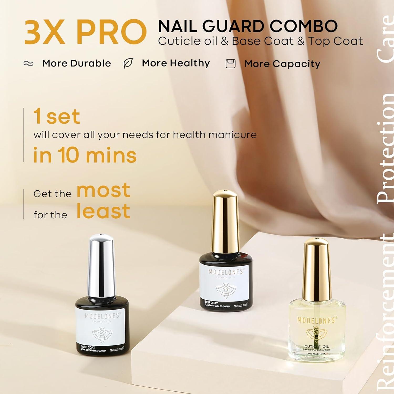 Set 3 Pcs Gel Base y Top Coat + Aceite Cutículas 10 ml