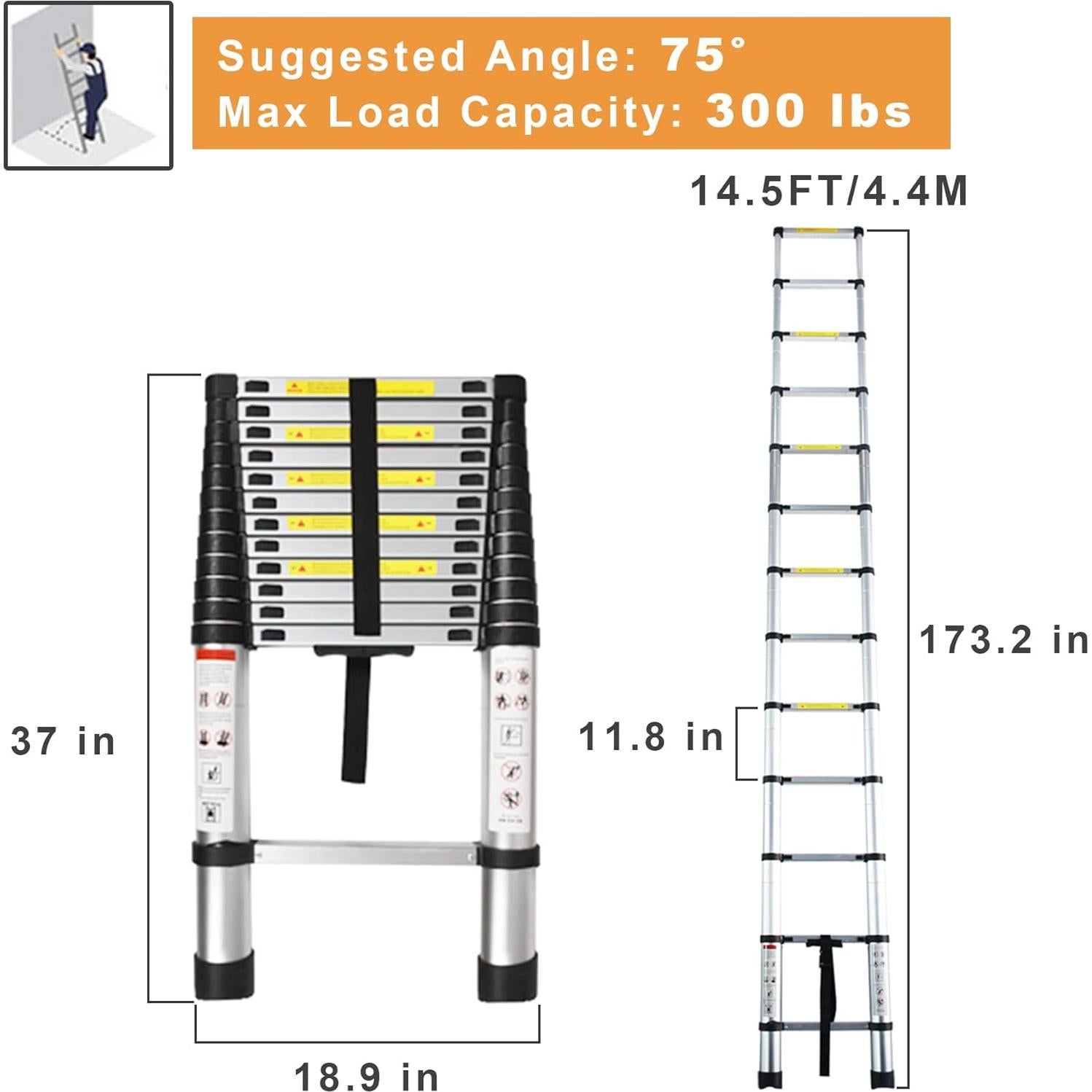 Escalera Telescópica LiGuVCY 4.4 m Ajustable Aluminio