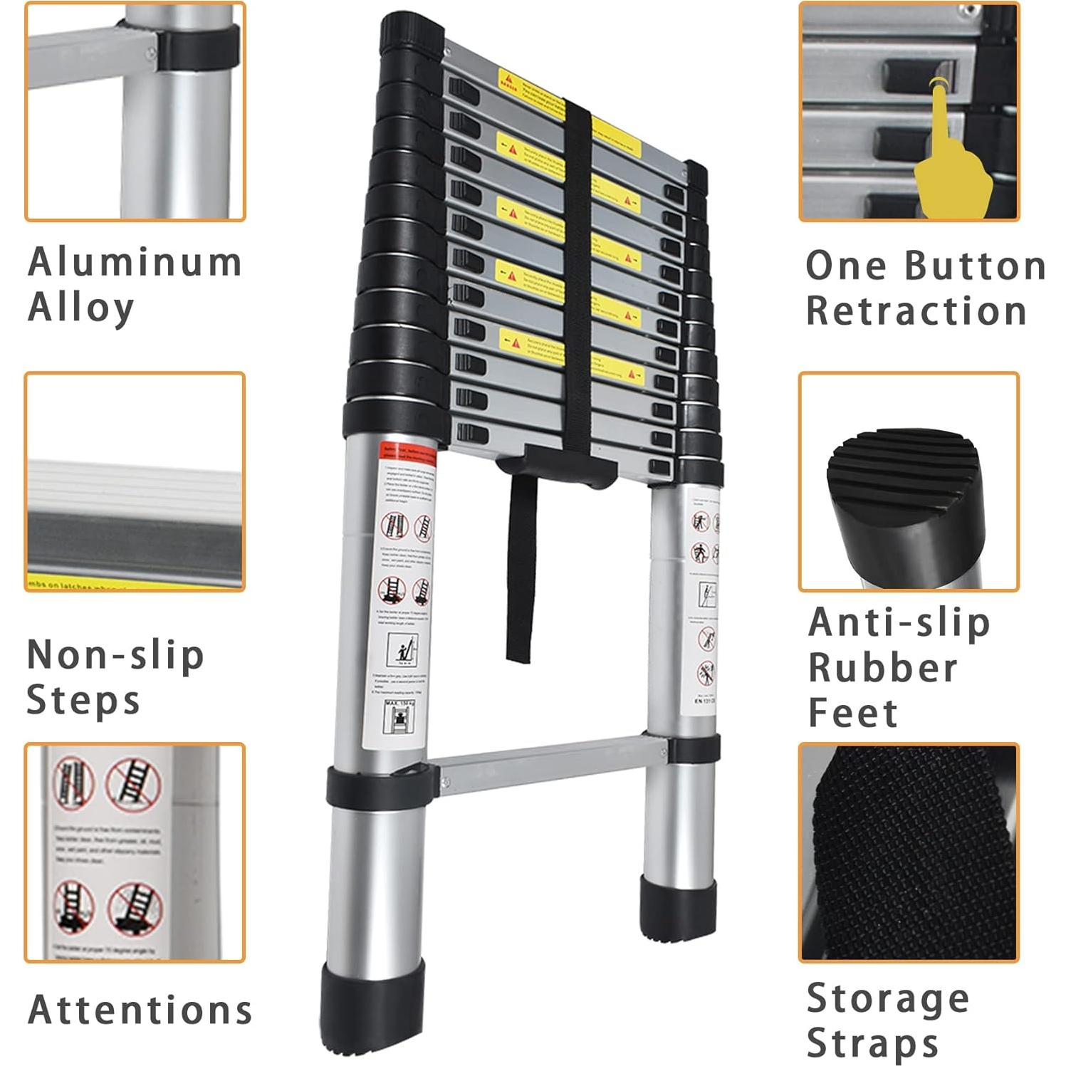 Escalera Telescópica LiGuVCY 4.4 m Ajustable Aluminio