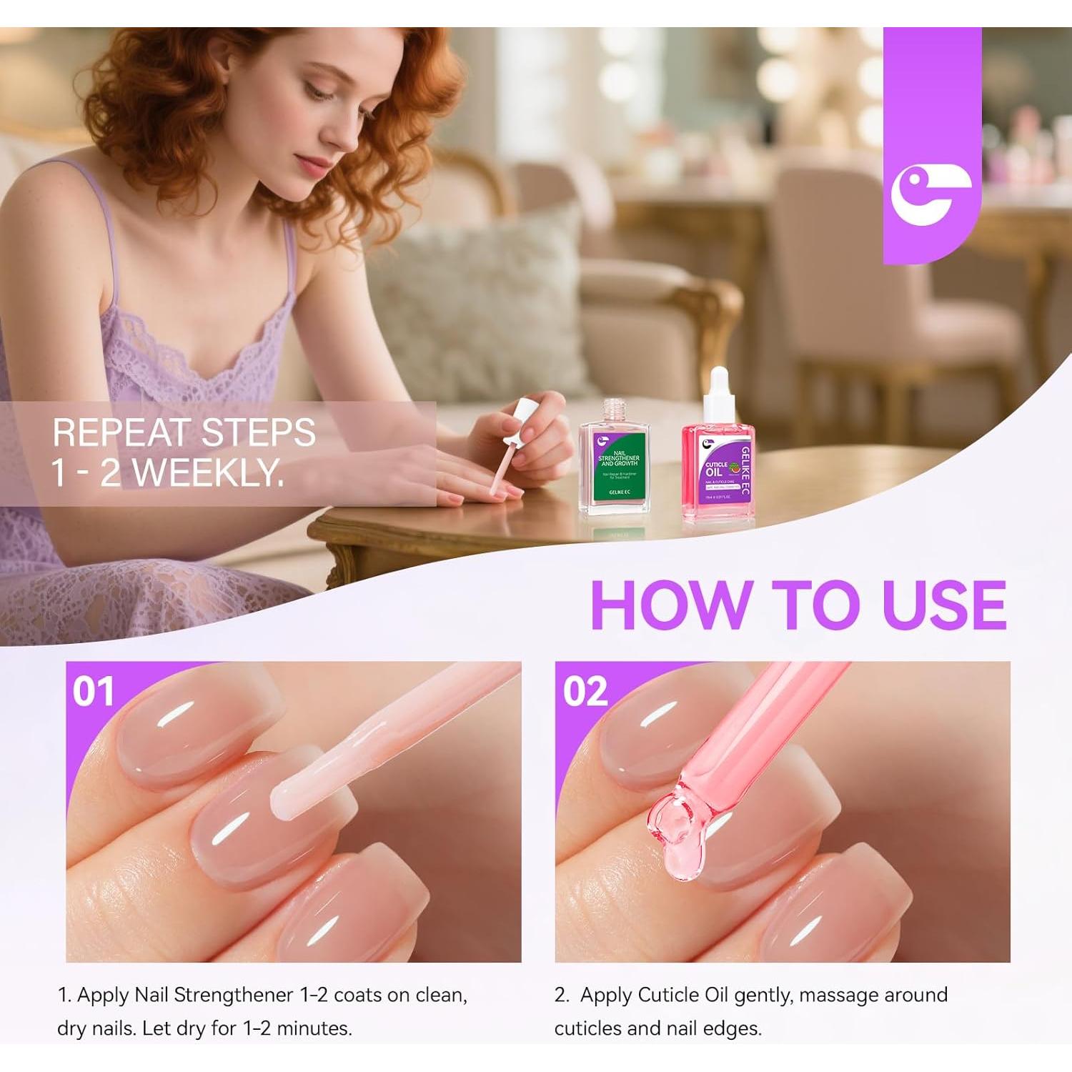 Kit de Cuidado de Uñas Gelike EC - Fortalecedor y Aceite 15ml