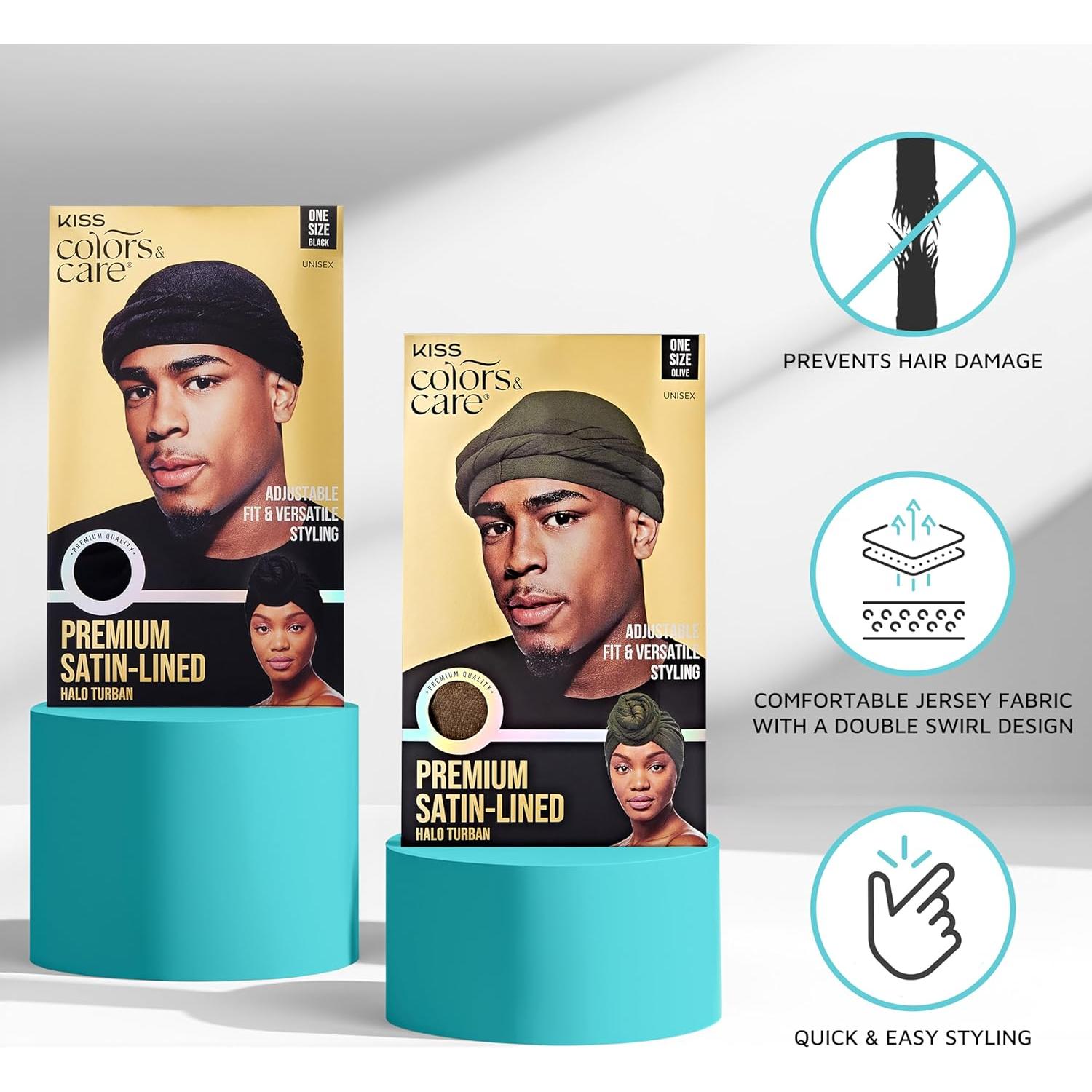 Turbante Halo KISS Premium Unisex Forrado en Satén Negro