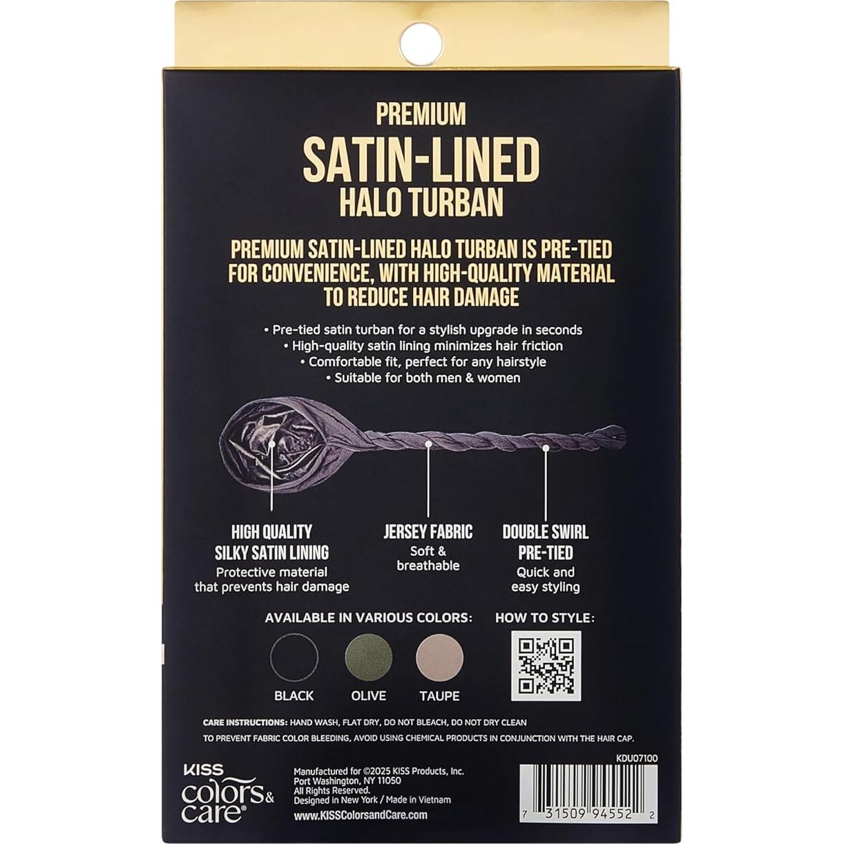 Turbante Halo KISS Premium Unisex Forrado en Satén Negro