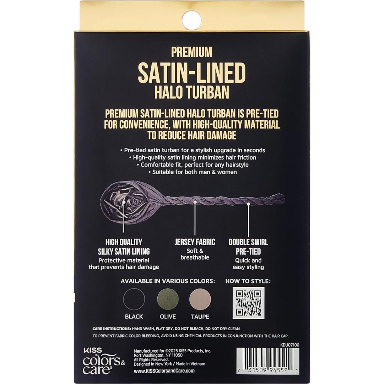 Turbante Halo KISS Premium Unisex Forrado en Satén Negro