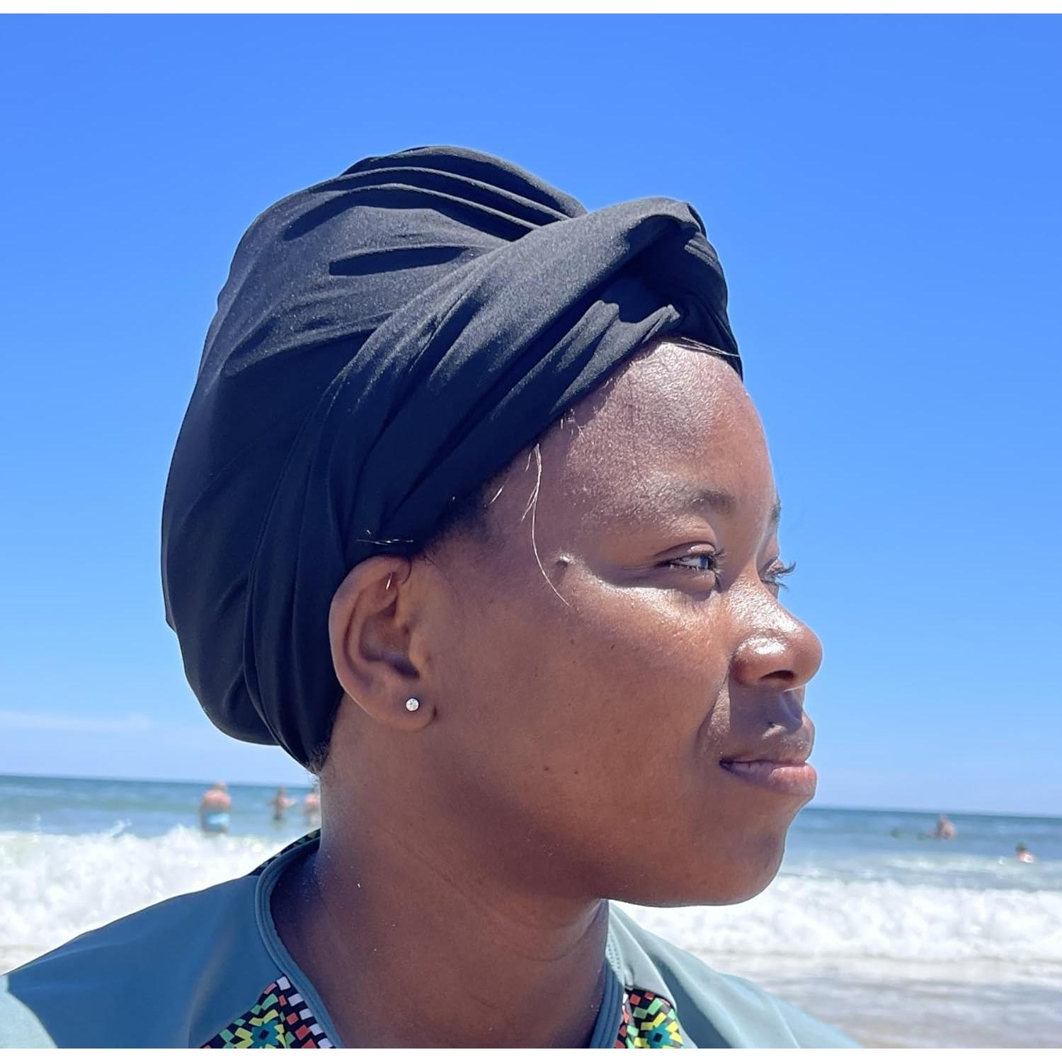 Turbante de Natación SWIG Negro con Bolsa de Playa - Protección Cabello