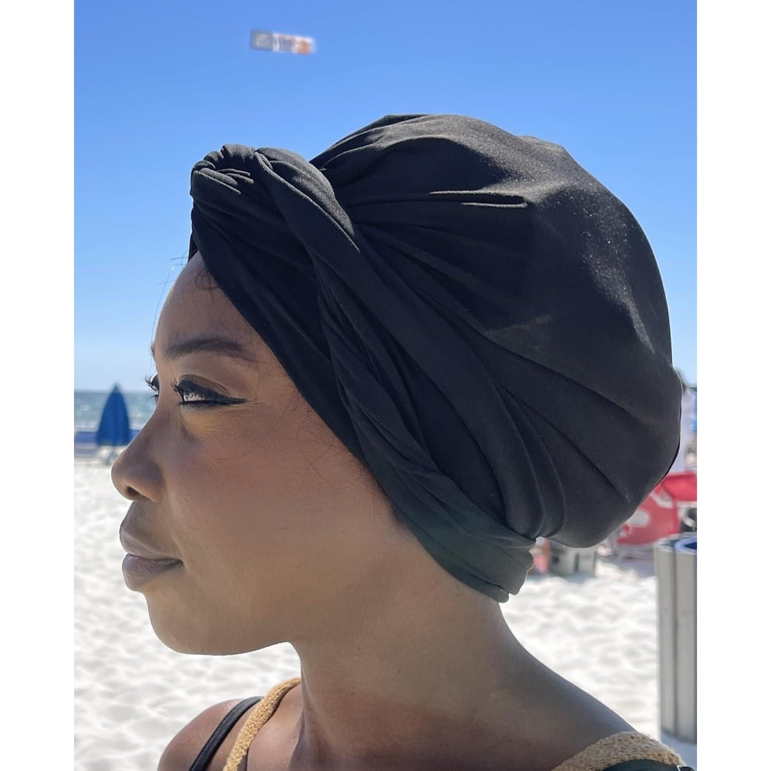 Turbante de Natación SWIG Negro con Bolsa de Playa - Protección Cabello