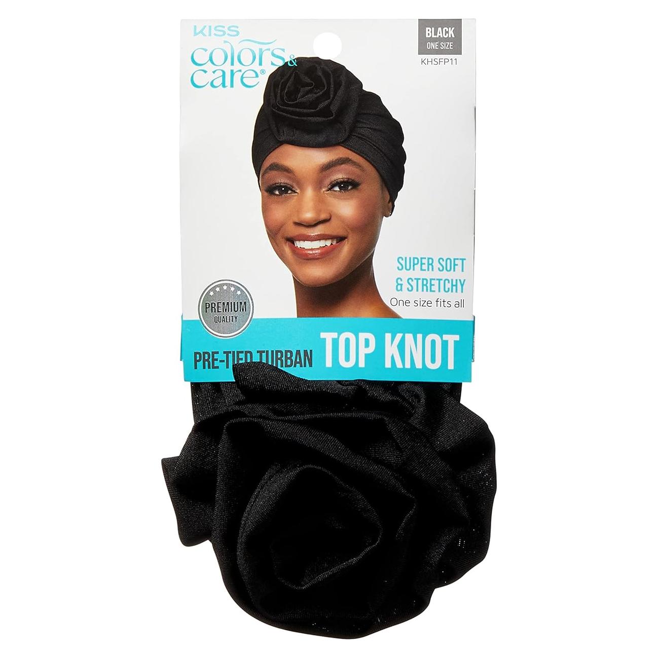 Turbante KISS Colors & Care Top Knot Negro - Suave y Elástico