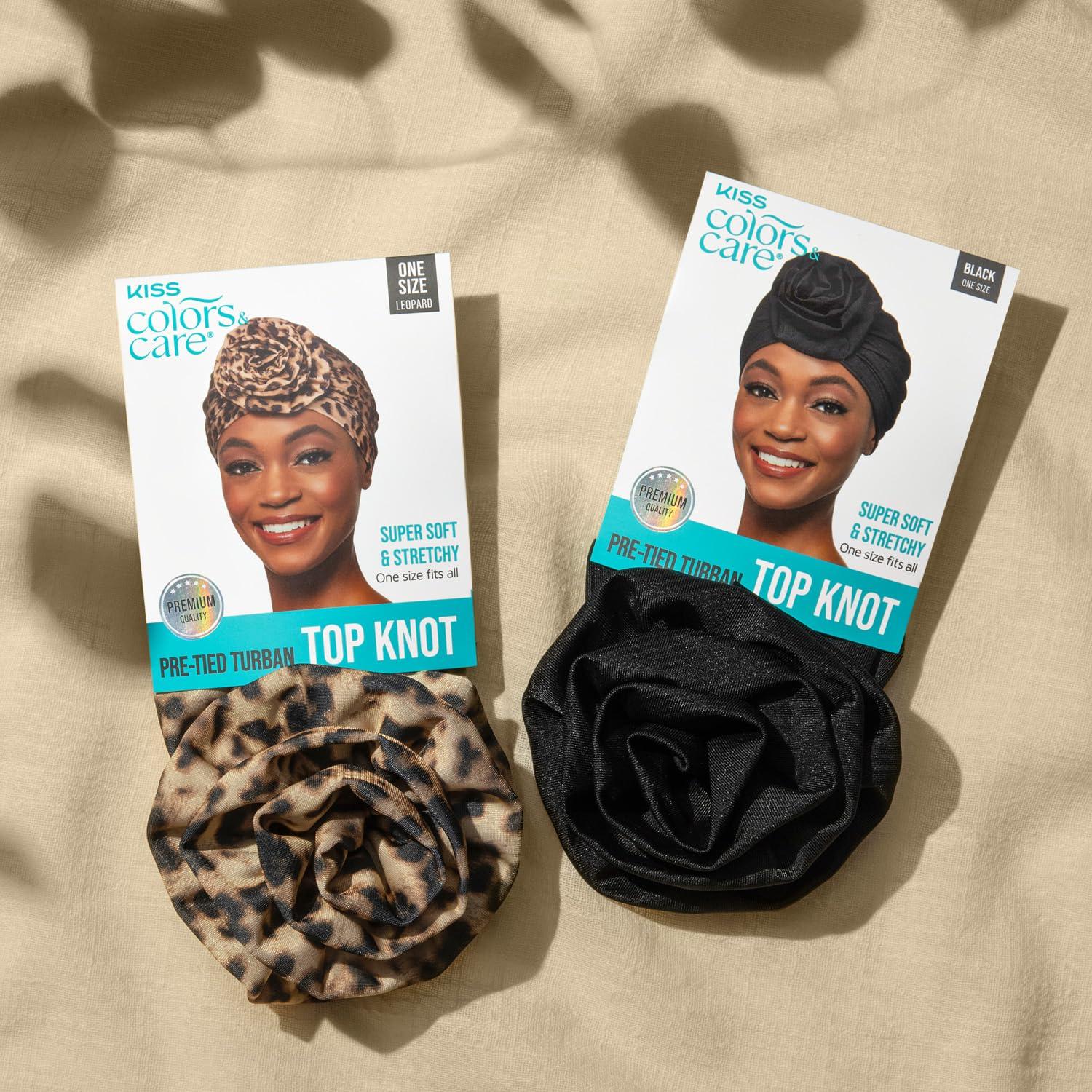 Turbante KISS Colors & Care Top Knot Negro - Suave y Elástico