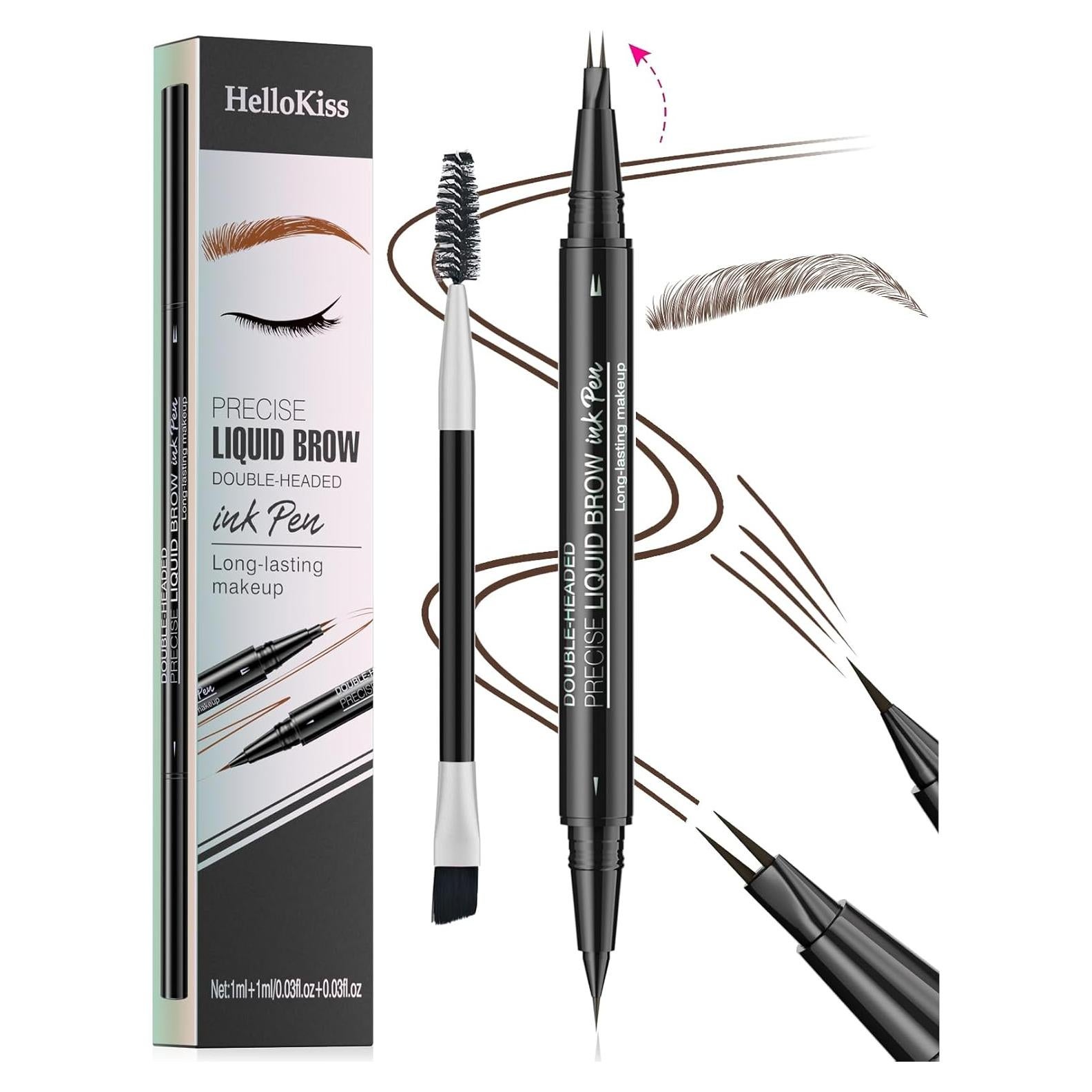 Lápiz de Cejas 2-en-1 Yulinlon Marrón Oscuro Impermeable