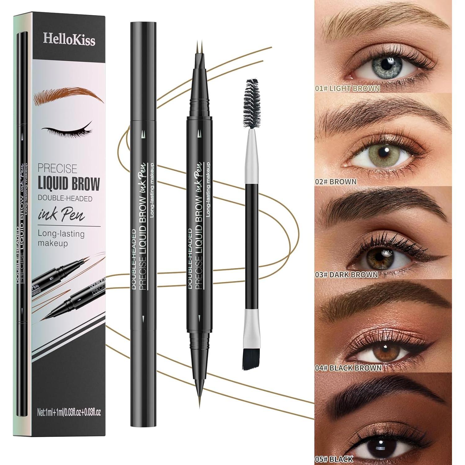 Lápiz de Cejas 2-en-1 Yulinlon Marrón Oscuro Impermeable