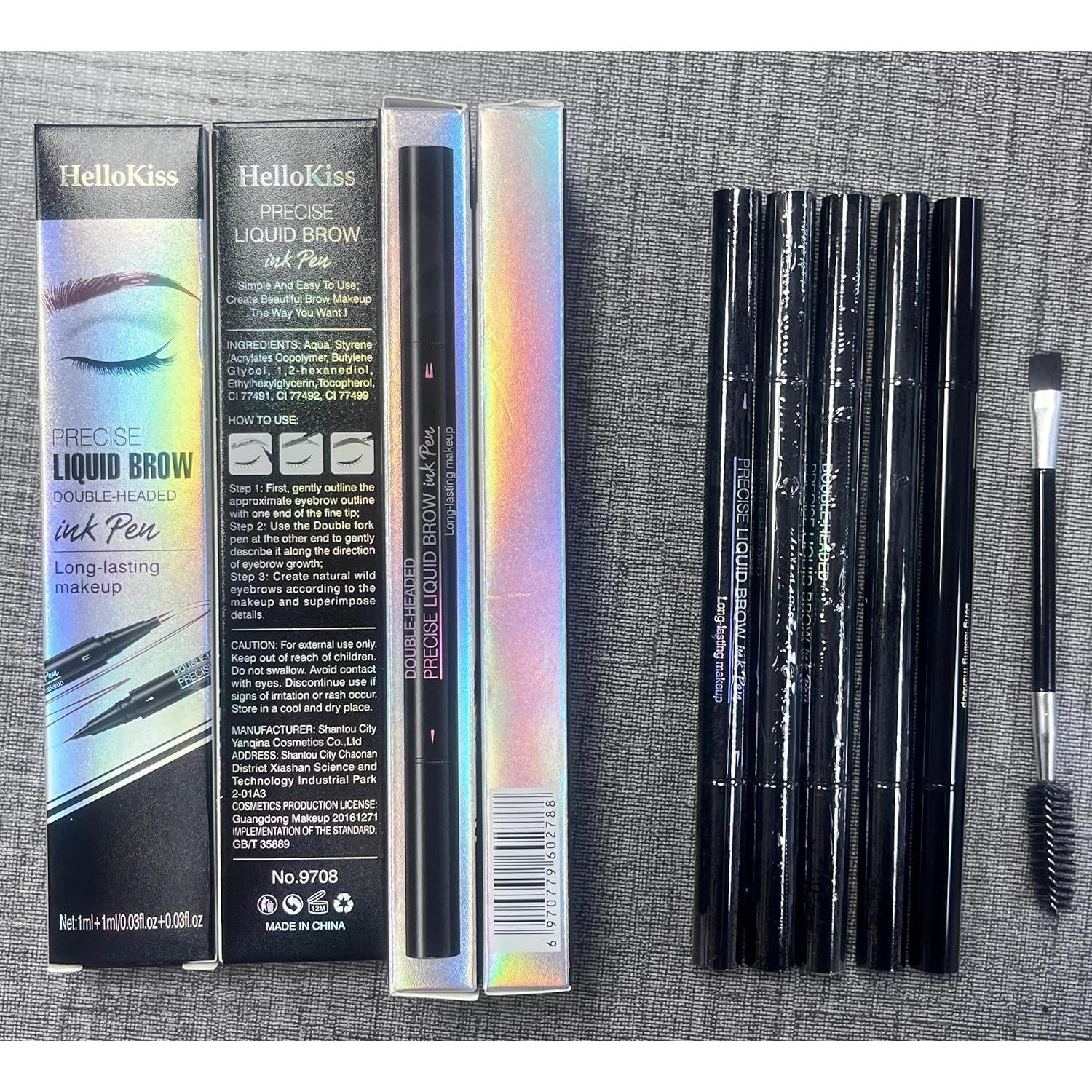 Lápiz de Cejas 2-en-1 Yulinlon Marrón Oscuro Impermeable