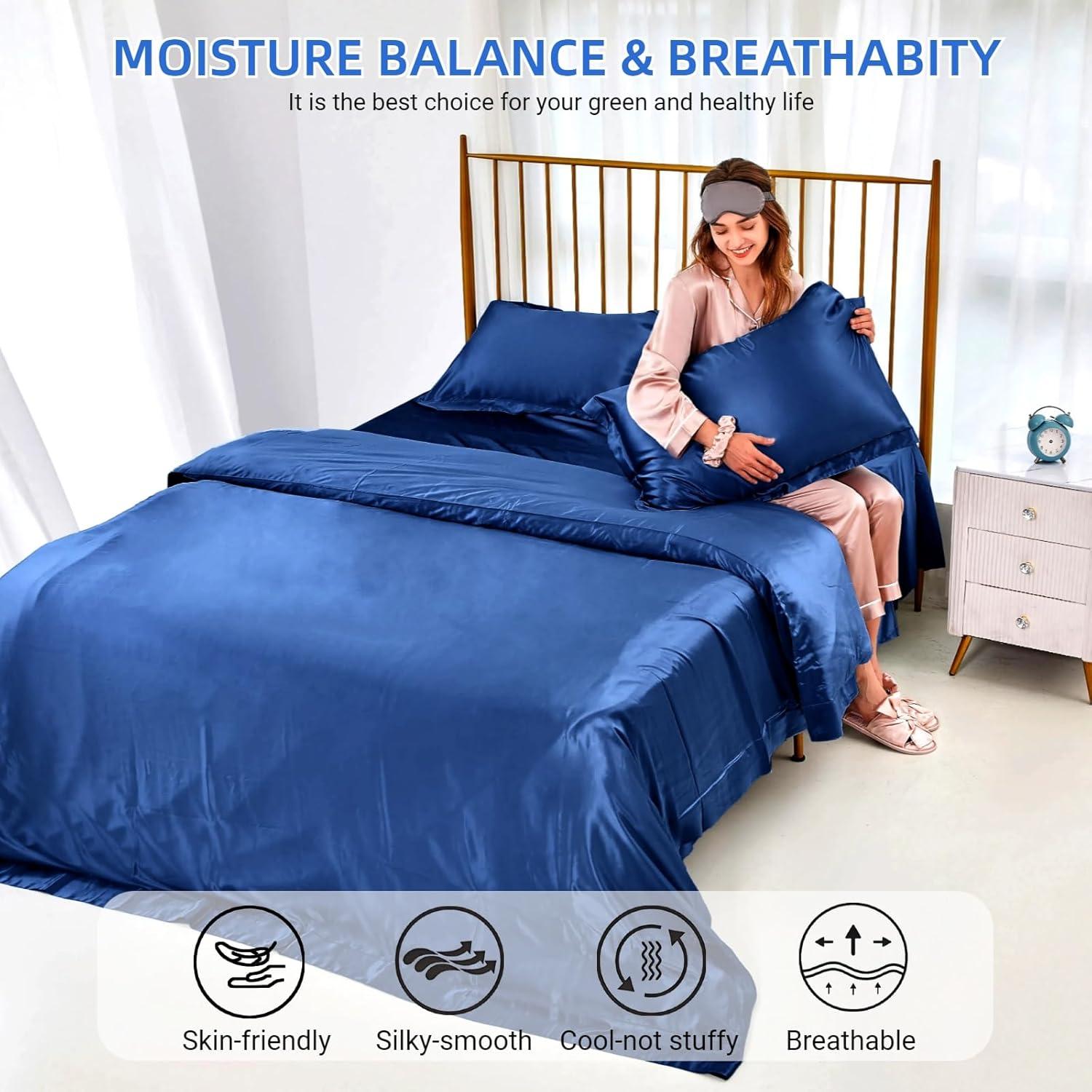 Funda de Almohada de Seda de Hielo iMAYEON 2 Piezas Queen Azul Marino