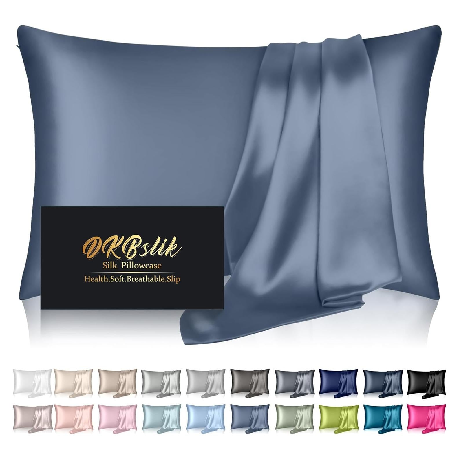 Funda de Almohada de Seda DKBslik Estándar 20x66 cm Azul Ceniza