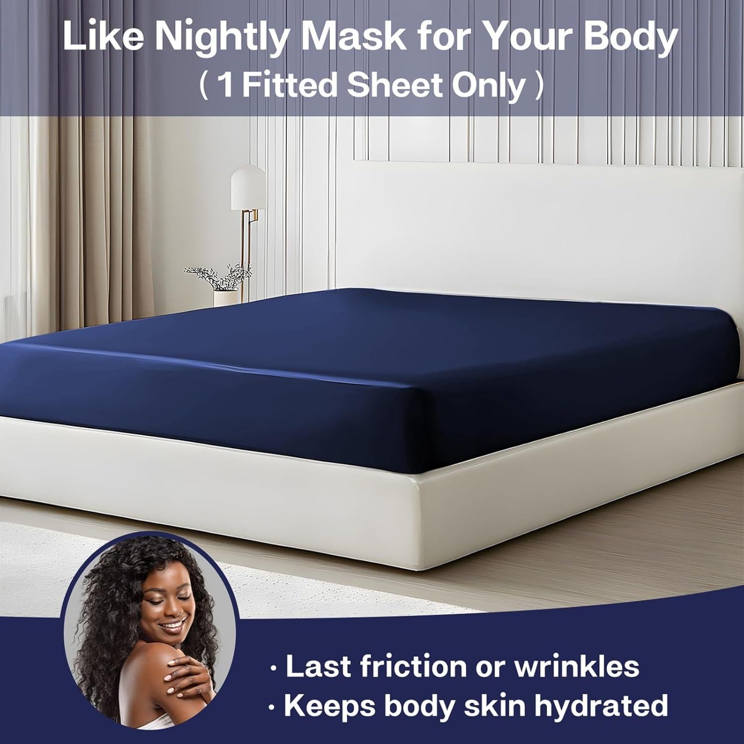 Sábana Ajustada Individual MR&HM de Satén Azul Marino 38 cm