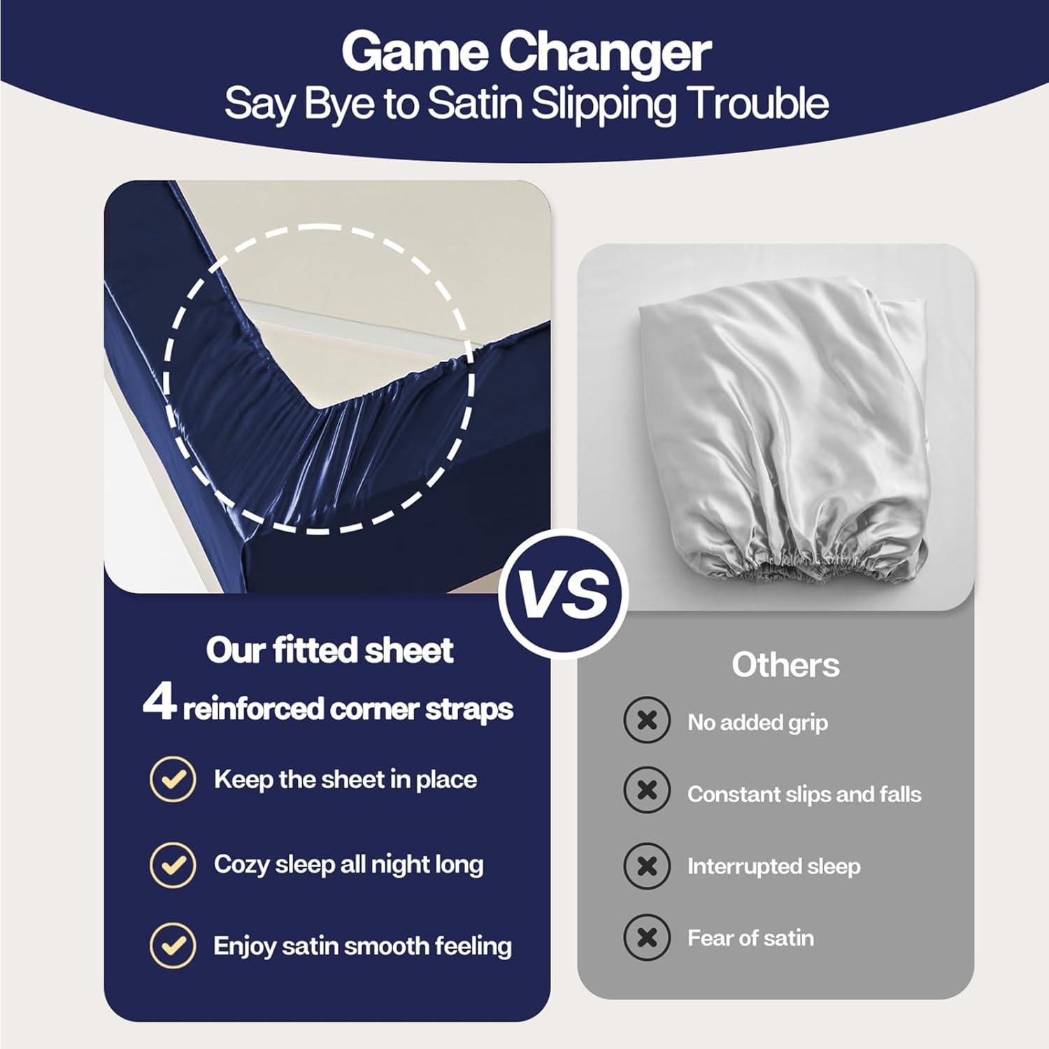 Sábana Ajustada Individual MR&HM de Satén Azul Marino 38 cm