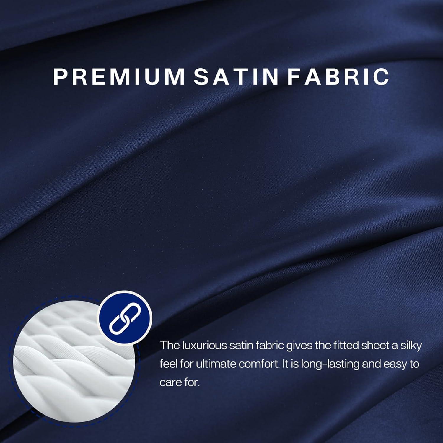 Sábana Ajustada Individual MR&HM de Satén Azul Marino 38 cm