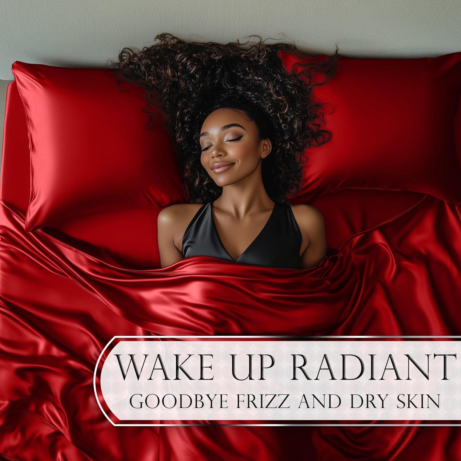 Juego de Sábanas de Satén DECOLURE Queen 4 Piezas Rojo