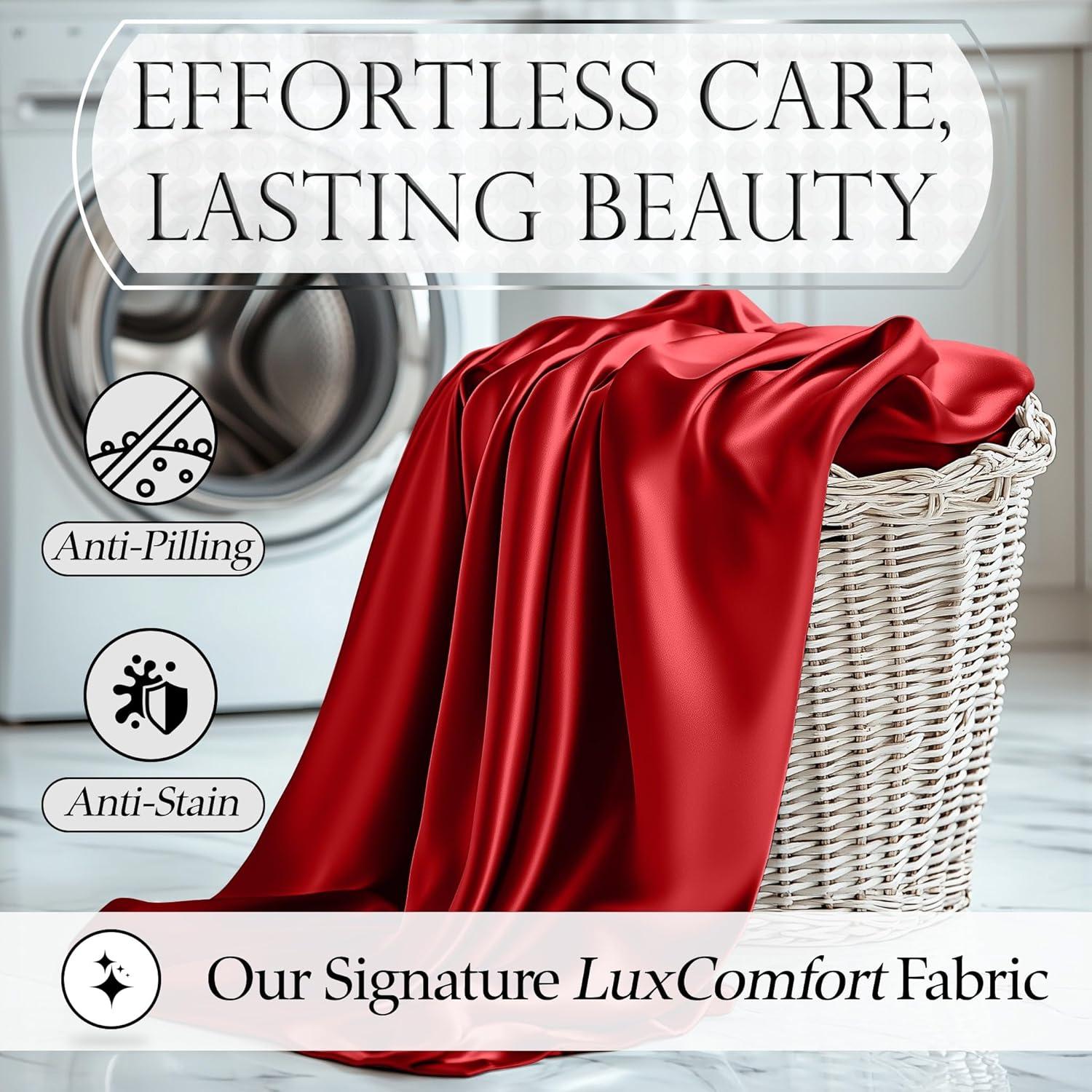 Juego de Sábanas de Satén DECOLURE Queen 4 Piezas Rojo