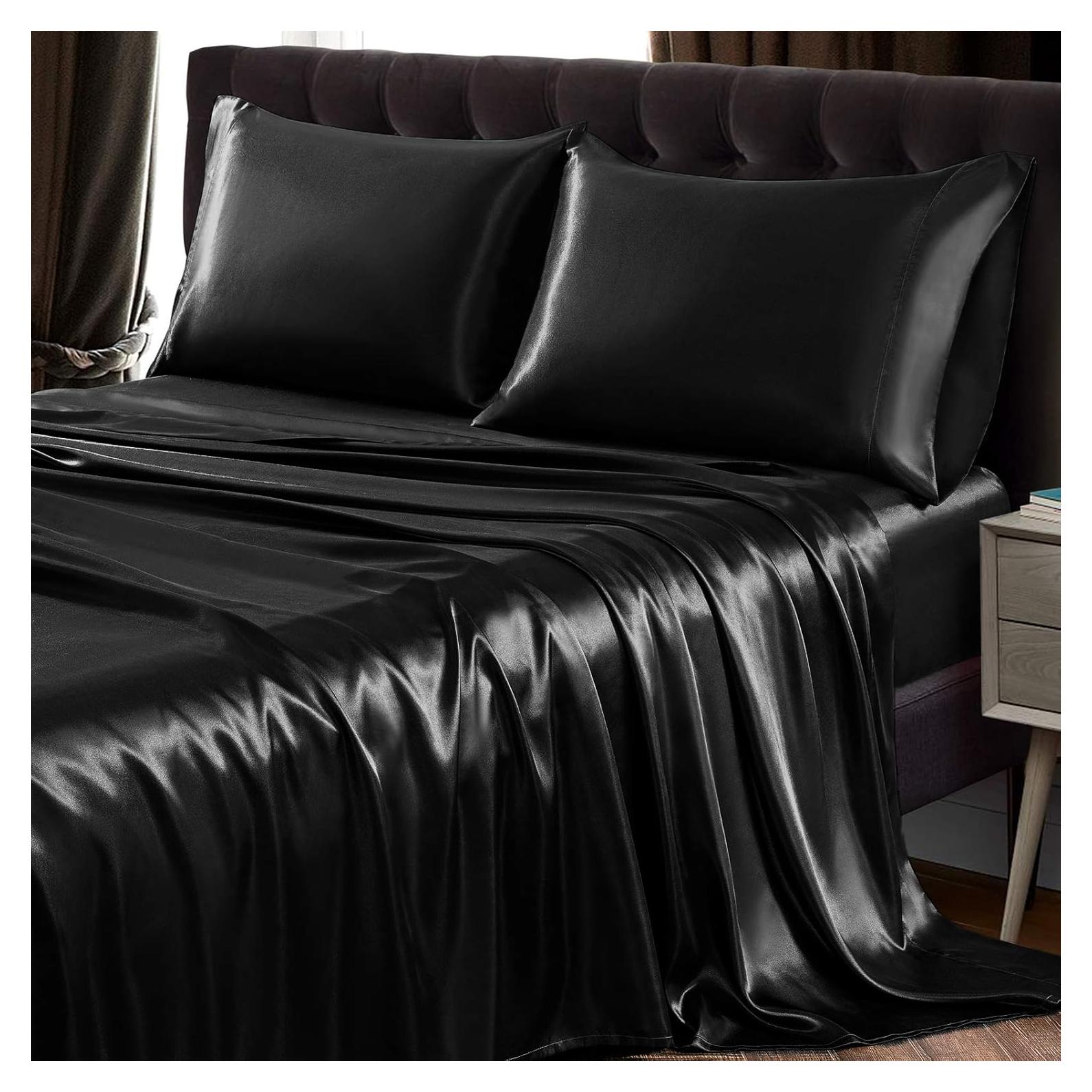 Juego de Sábanas Twin XL SiinvdaBZX 3 Piezas Satén Negro