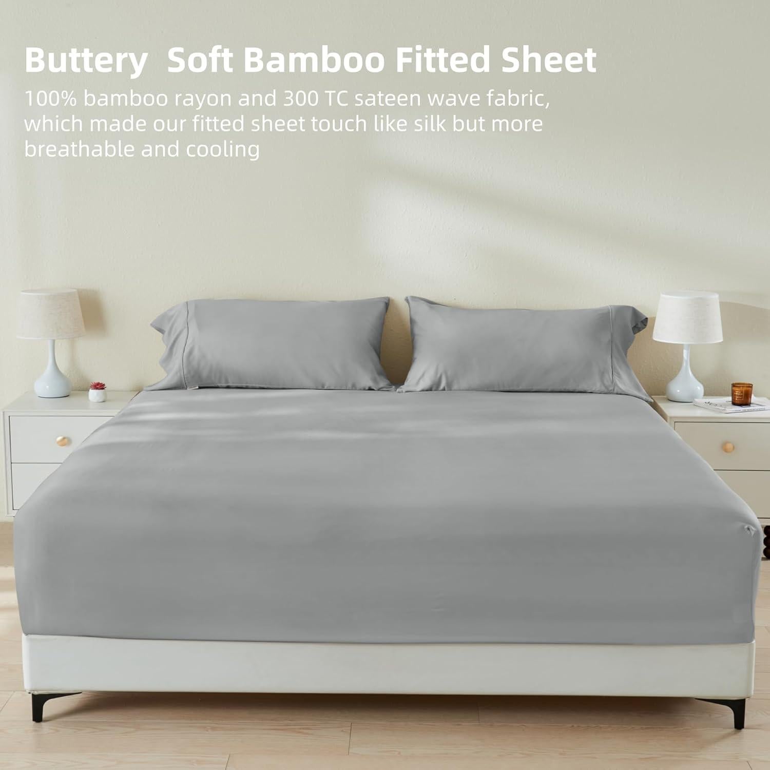 Sábana Ajustable GOKOTTA Rayón de Bambú King 3 Piezas Gris