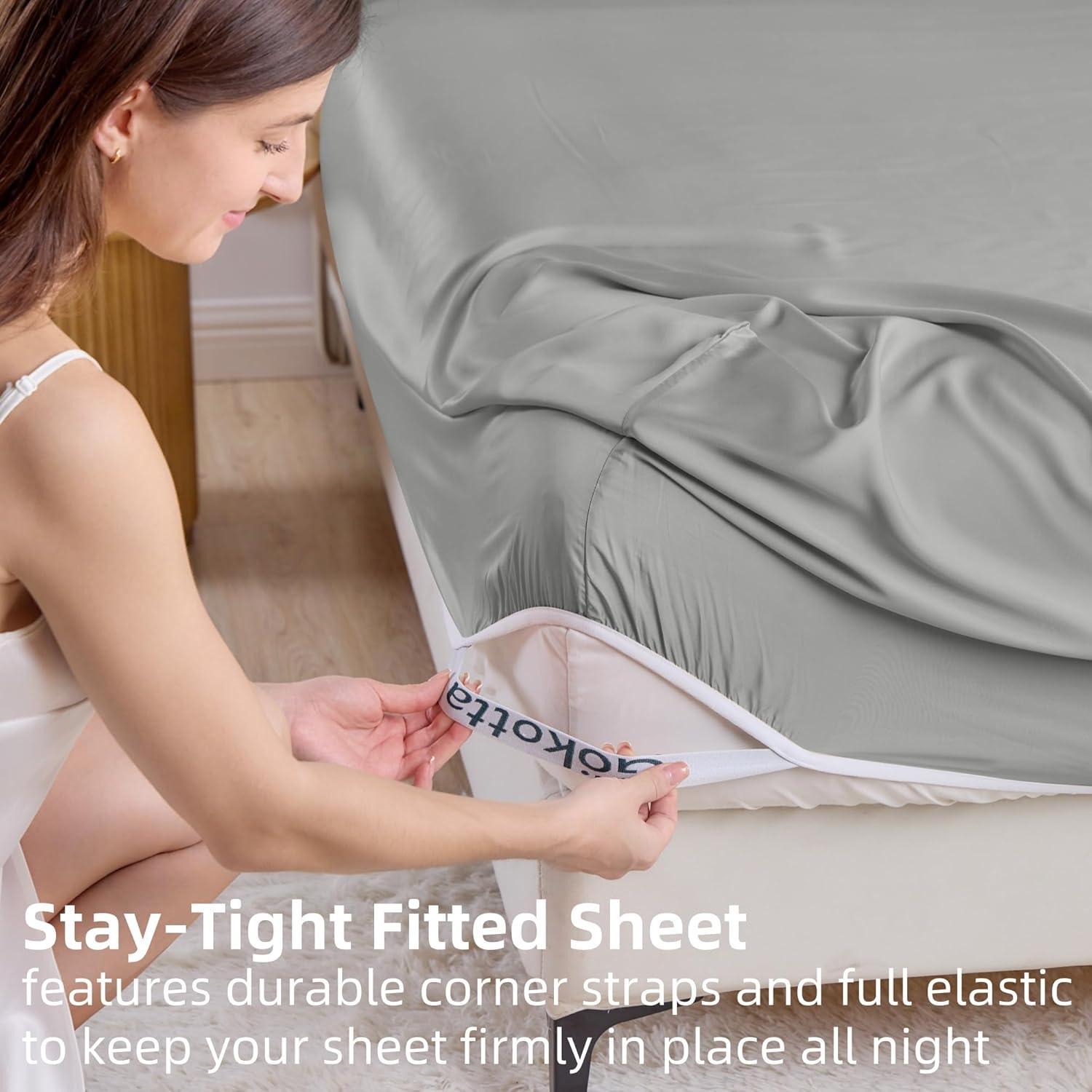 Sábana Ajustable GOKOTTA Rayón de Bambú King 3 Piezas Gris