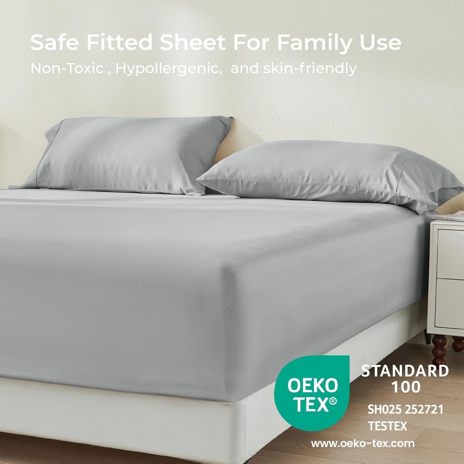 Sábana Ajustable GOKOTTA Rayón de Bambú King 3 Piezas Gris