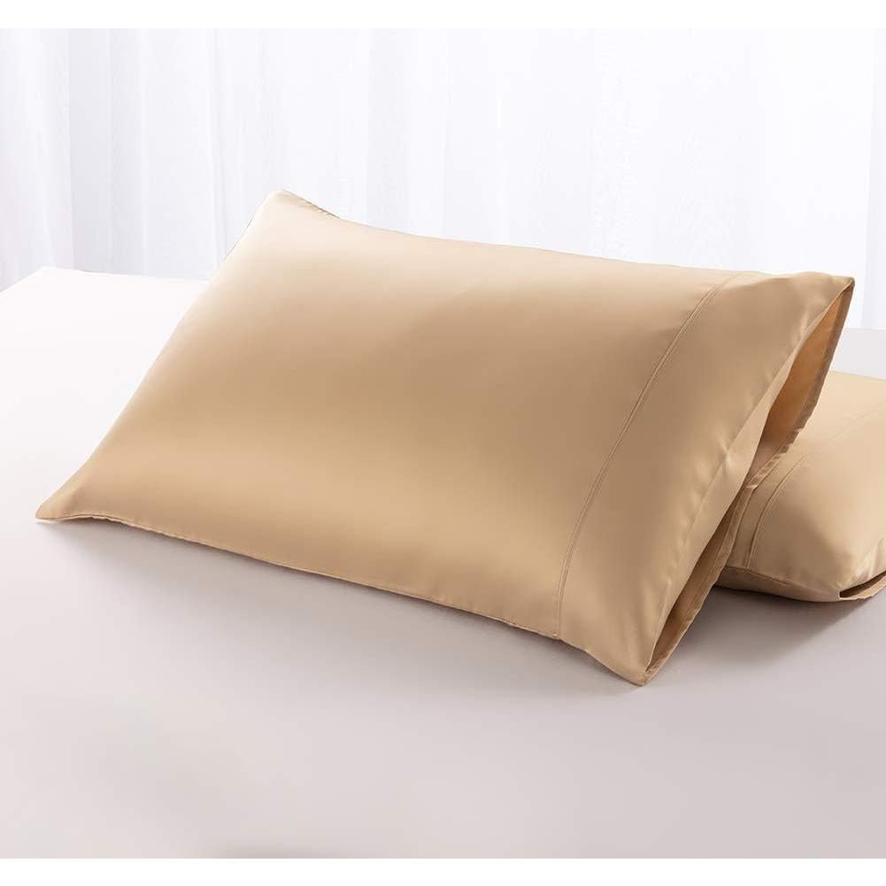 Funda de Almohada de Satén MEILA King 2 Piezas Oro 100% Poliester