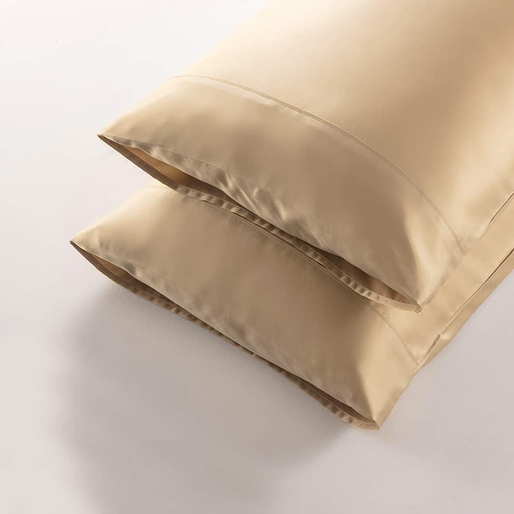 Funda de Almohada de Satén MEILA King 2 Piezas Oro 100% Poliester