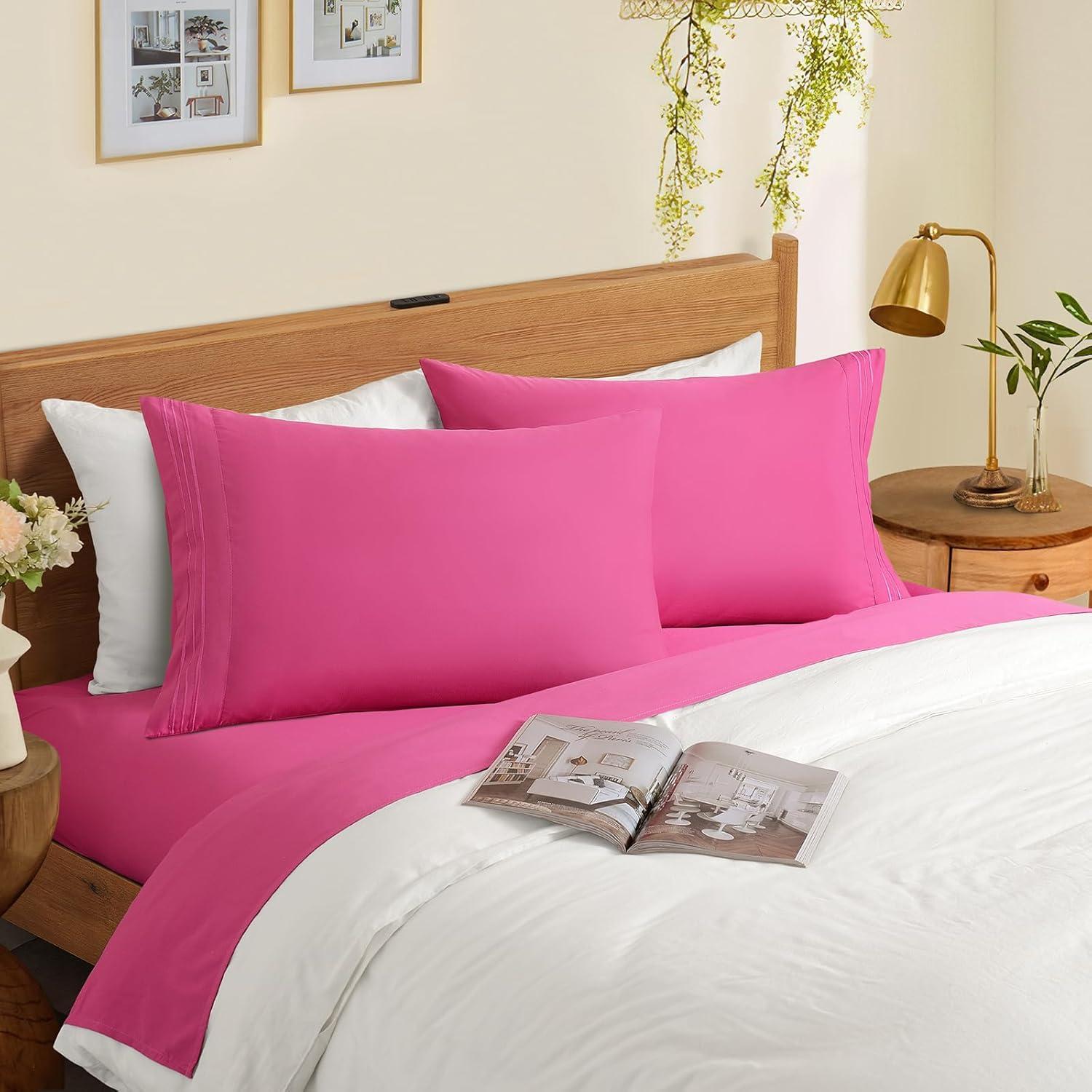 Funda de Almohada Microfibra Horbaunal 2 Pack Estándar Rosa Fucsia