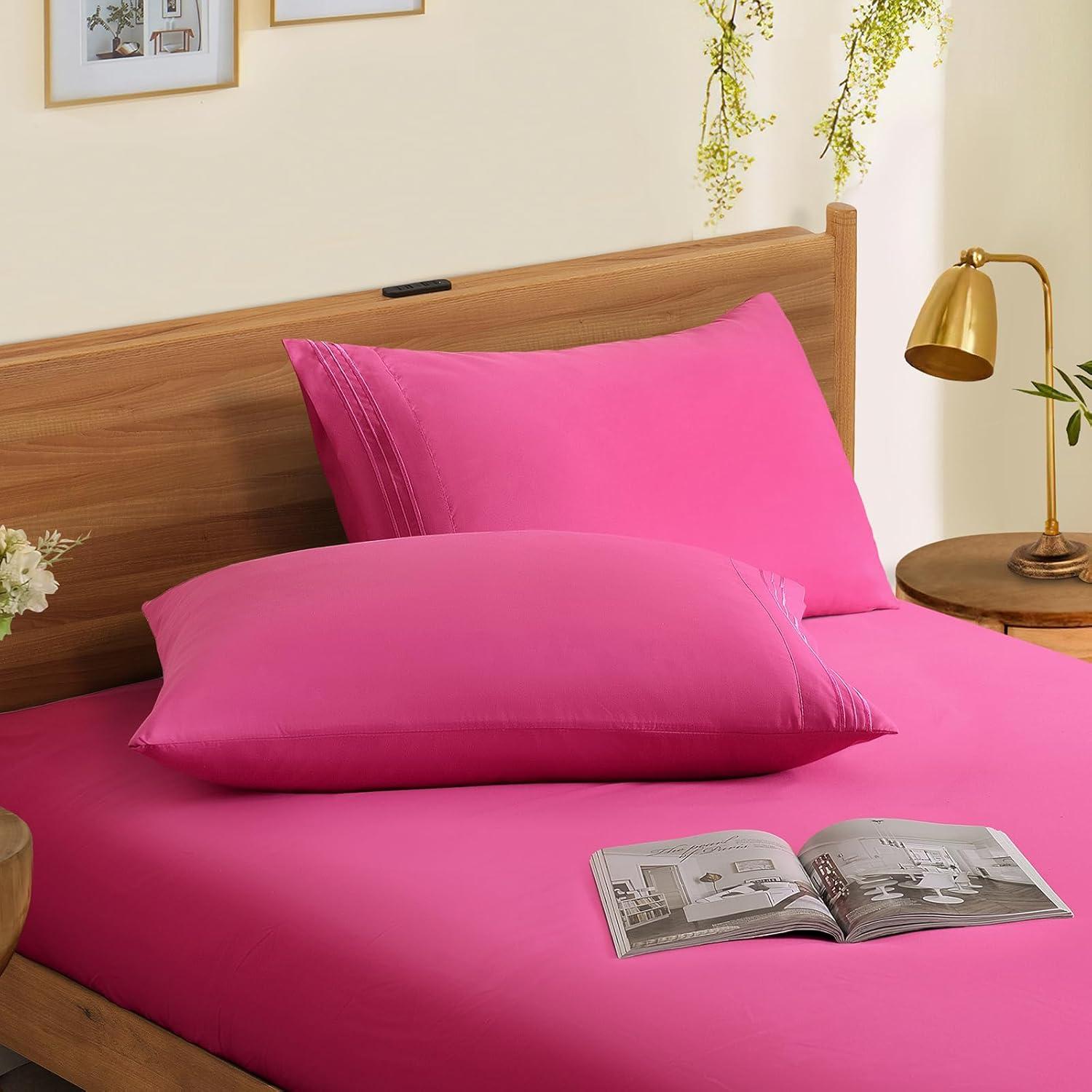 Funda de Almohada Microfibra Horbaunal 2 Pack Estándar Rosa Fucsia