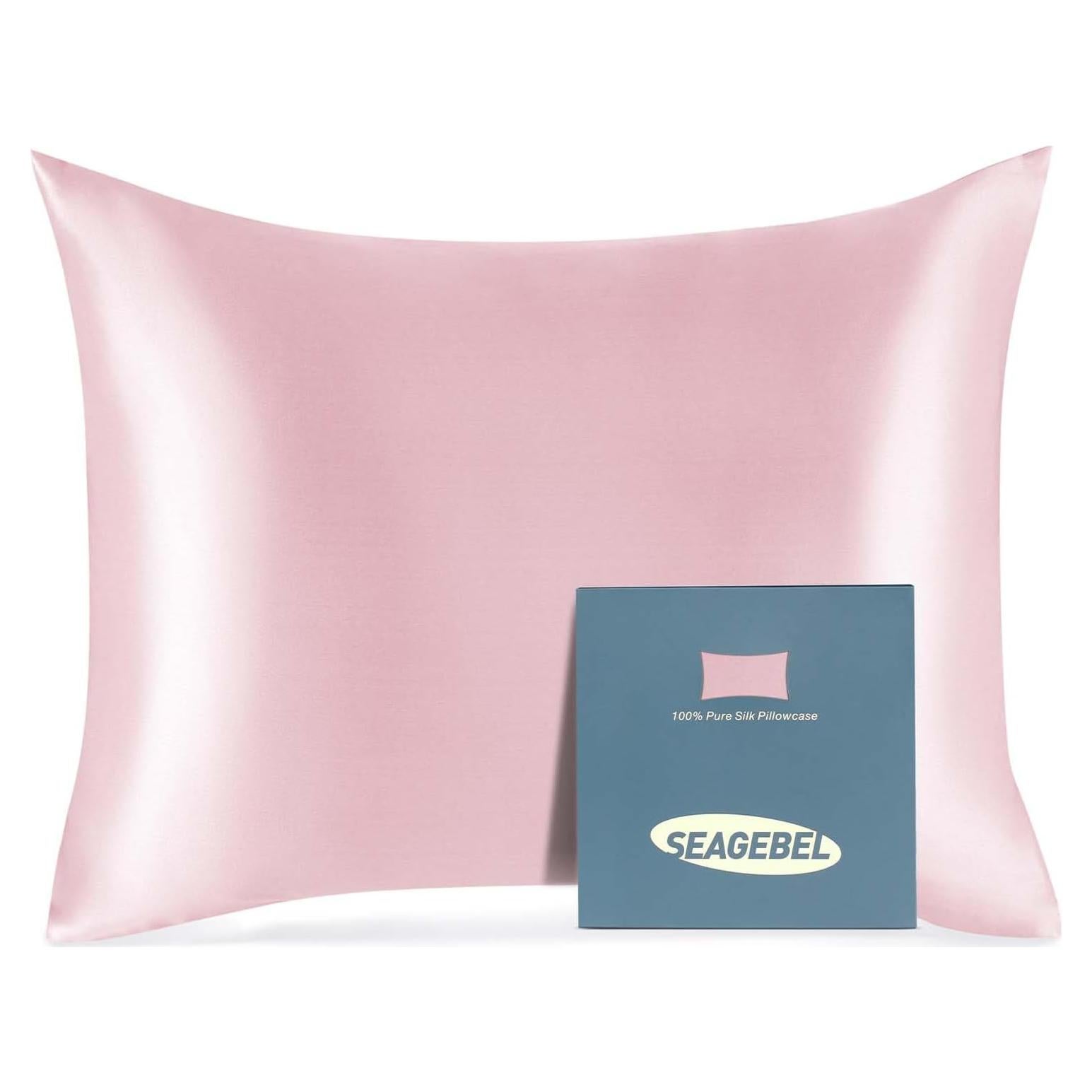 Funda de Almohada de Seda SEAGEBEL Rey 100% Morera Rosa 50.8x91.4cm