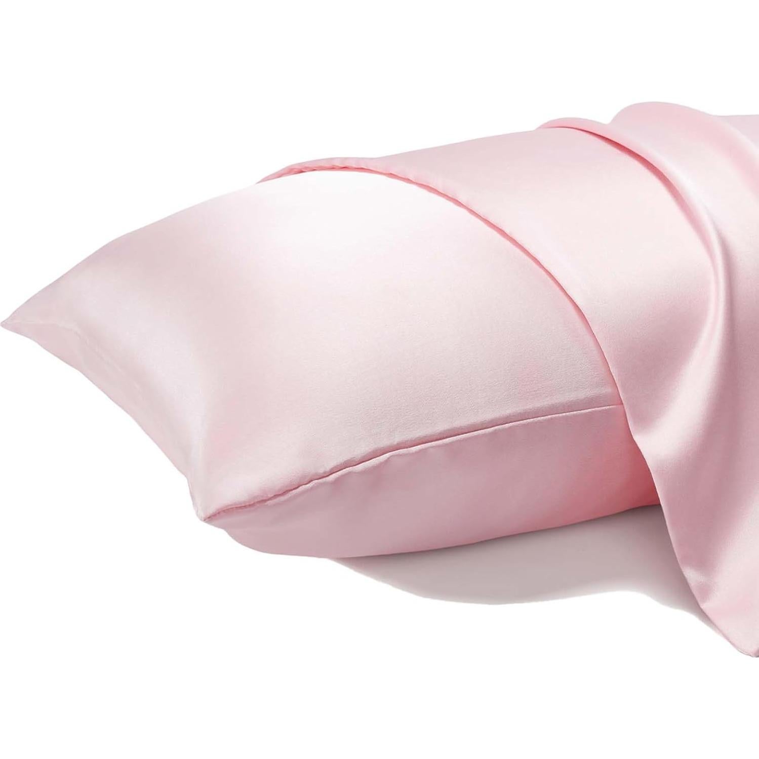 Funda de Almohada de Seda SEAGEBEL Rey 100% Morera Rosa 50.8x91.4cm