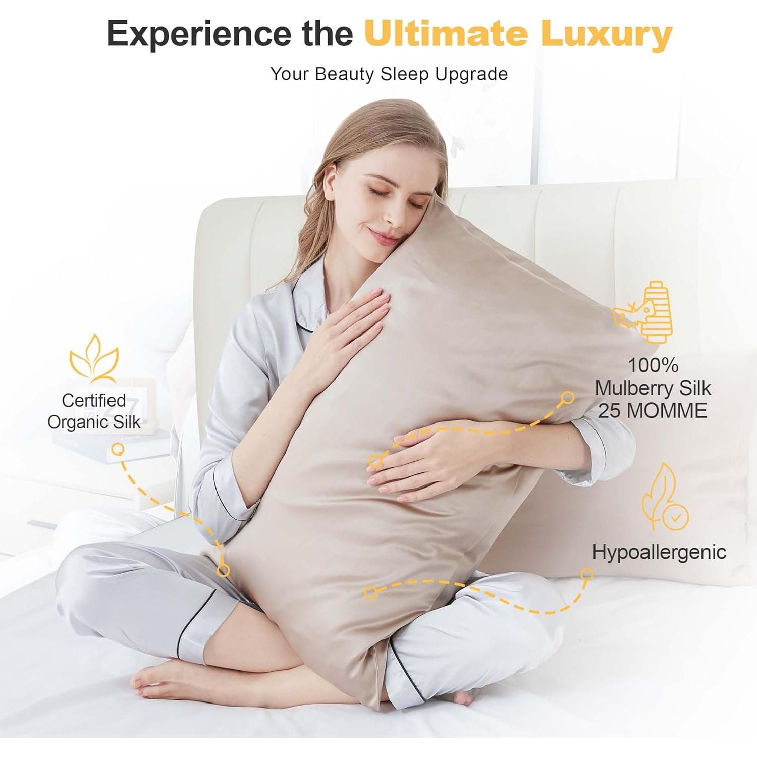 Funda de Almohada de Seda Orgánica 100% Grado 6A Taupe