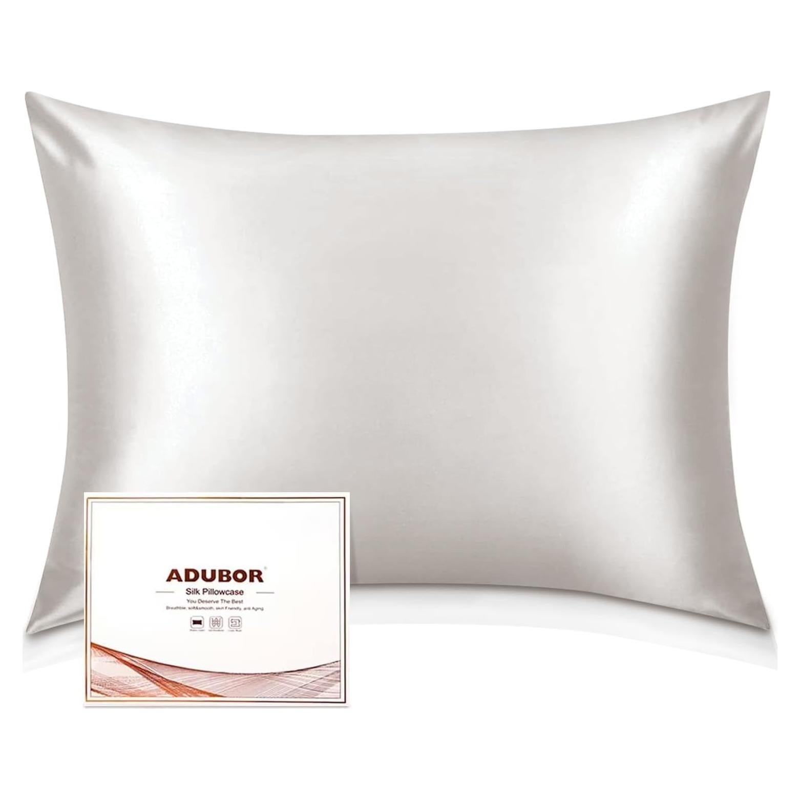 Funda de Almohada de Seda Adubor King 50x91 cm 2 Piezas Blanco