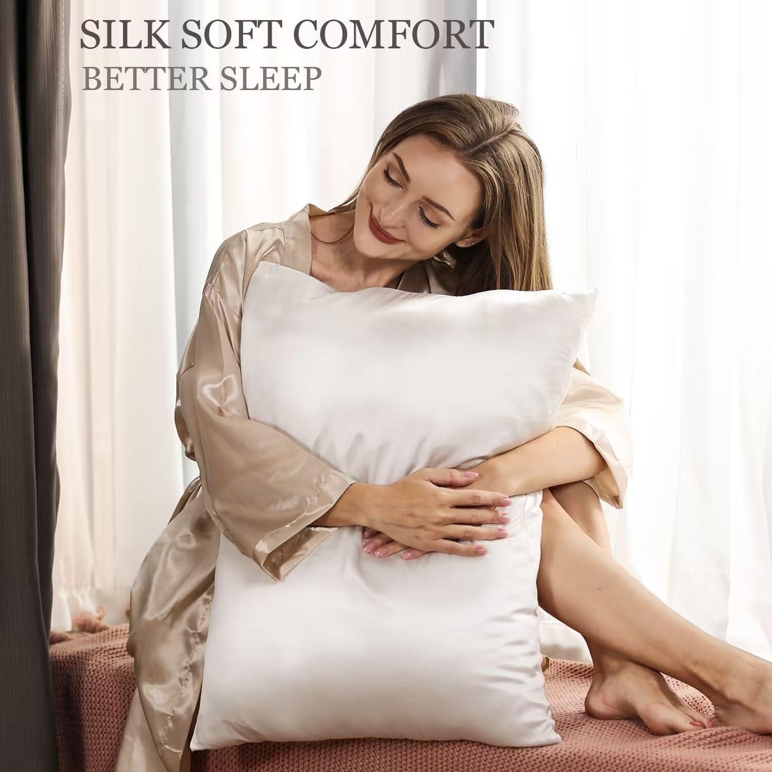 Funda de Almohada de Seda Adubor King 50x91 cm 2 Piezas Blanco