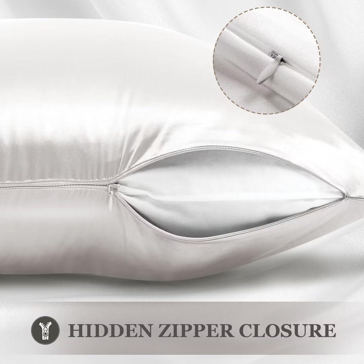 Funda de Almohada de Seda Adubor King 50x91 cm 2 Piezas Blanco