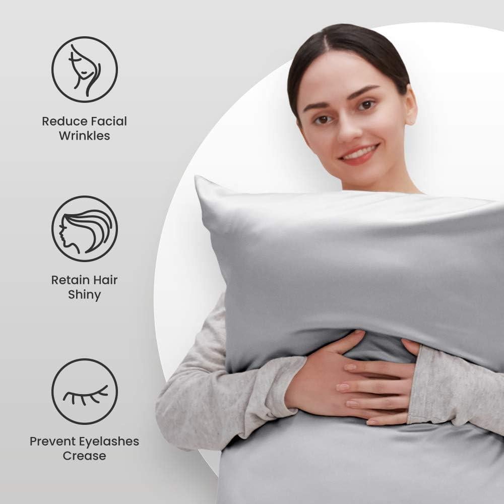 Funda de Almohada de Satén SLEEP ZONE Rey Gris Plateado 2 Piezas