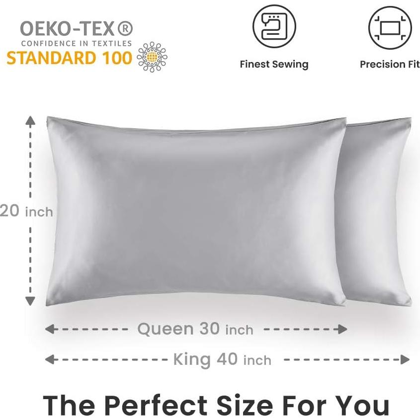 Funda de Almohada de Satén SLEEP ZONE Rey Gris Plateado 2 Piezas