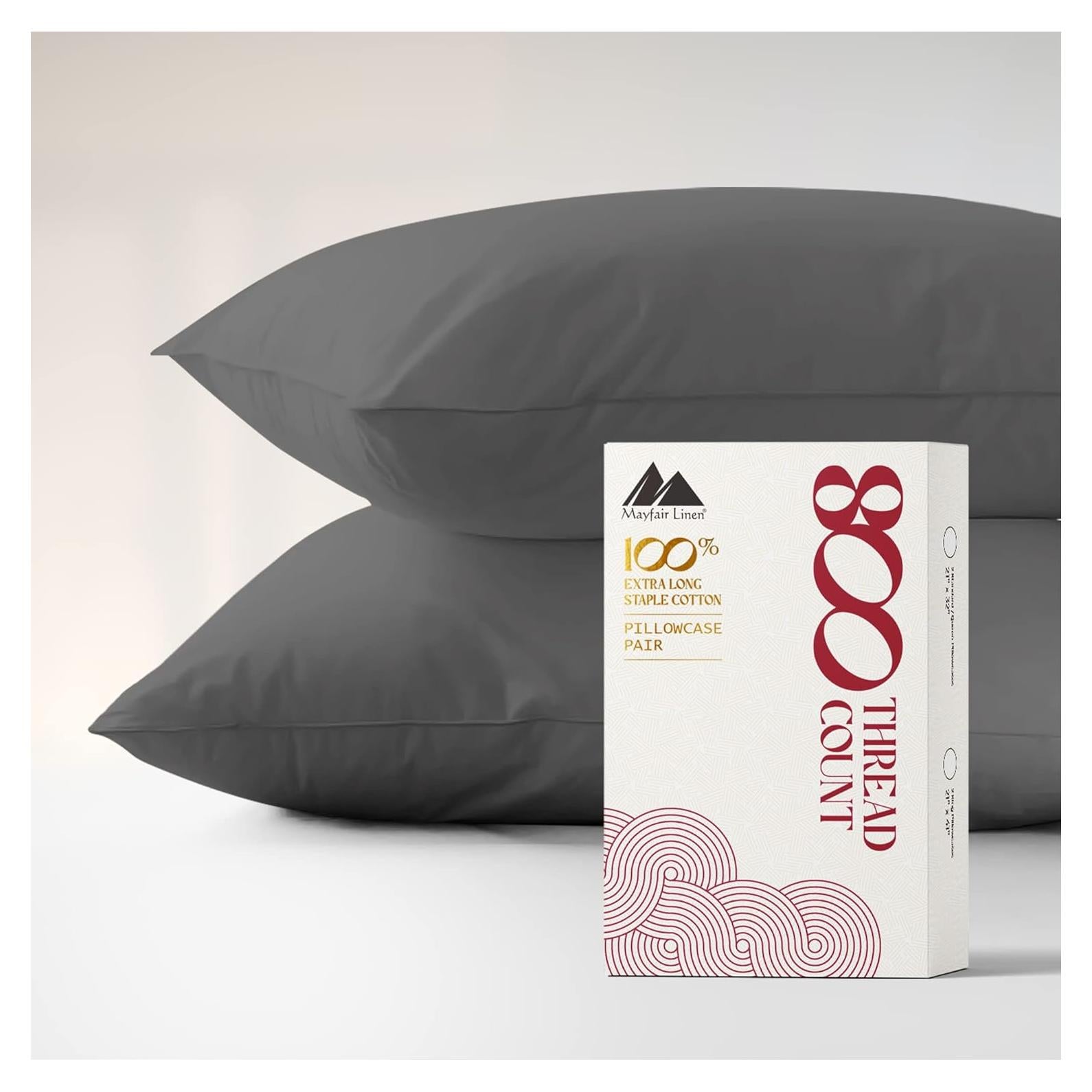 Juego de 2 Fundas de Almohada Mayfair Linen 100% Algodón Egipcio 800 Hilos Tamaño Queen - Gris Oscuro