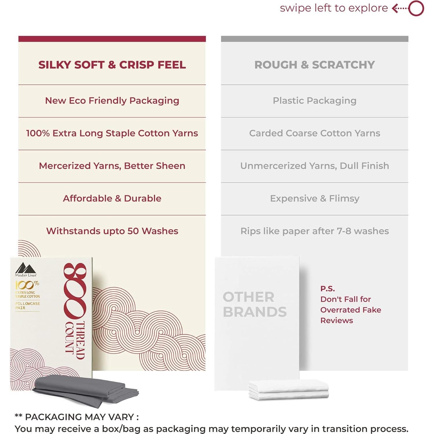 Juego de 2 Fundas de Almohada Mayfair Linen 100% Algodón Egipcio 800 Hilos Tamaño Queen - Gris Oscuro