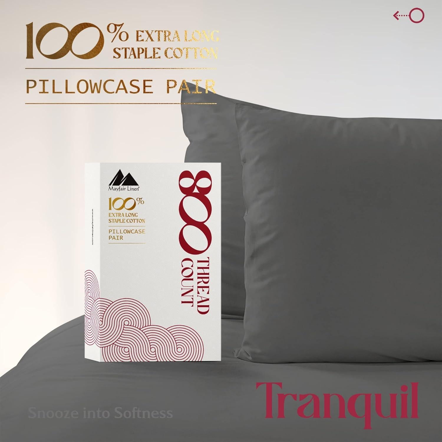 Juego de 2 Fundas de Almohada Mayfair Linen 100% Algodón Egipcio 800 Hilos Tamaño Queen - Gris Oscuro