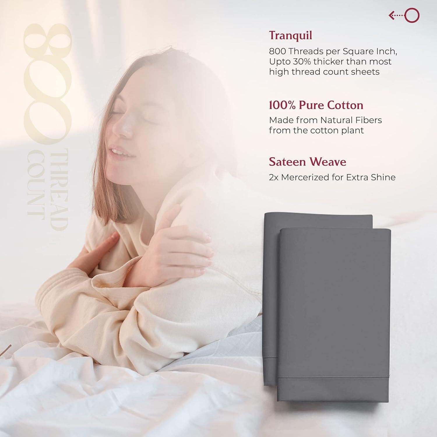 Juego de 2 Fundas de Almohada Mayfair Linen 100% Algodón Egipcio 800 Hilos Tamaño Queen - Gris Oscuro