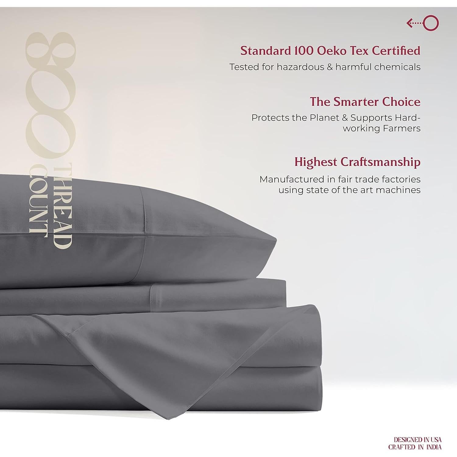 Juego de 2 Fundas de Almohada Mayfair Linen 100% Algodón Egipcio 800 Hilos Tamaño Queen - Gris Oscuro